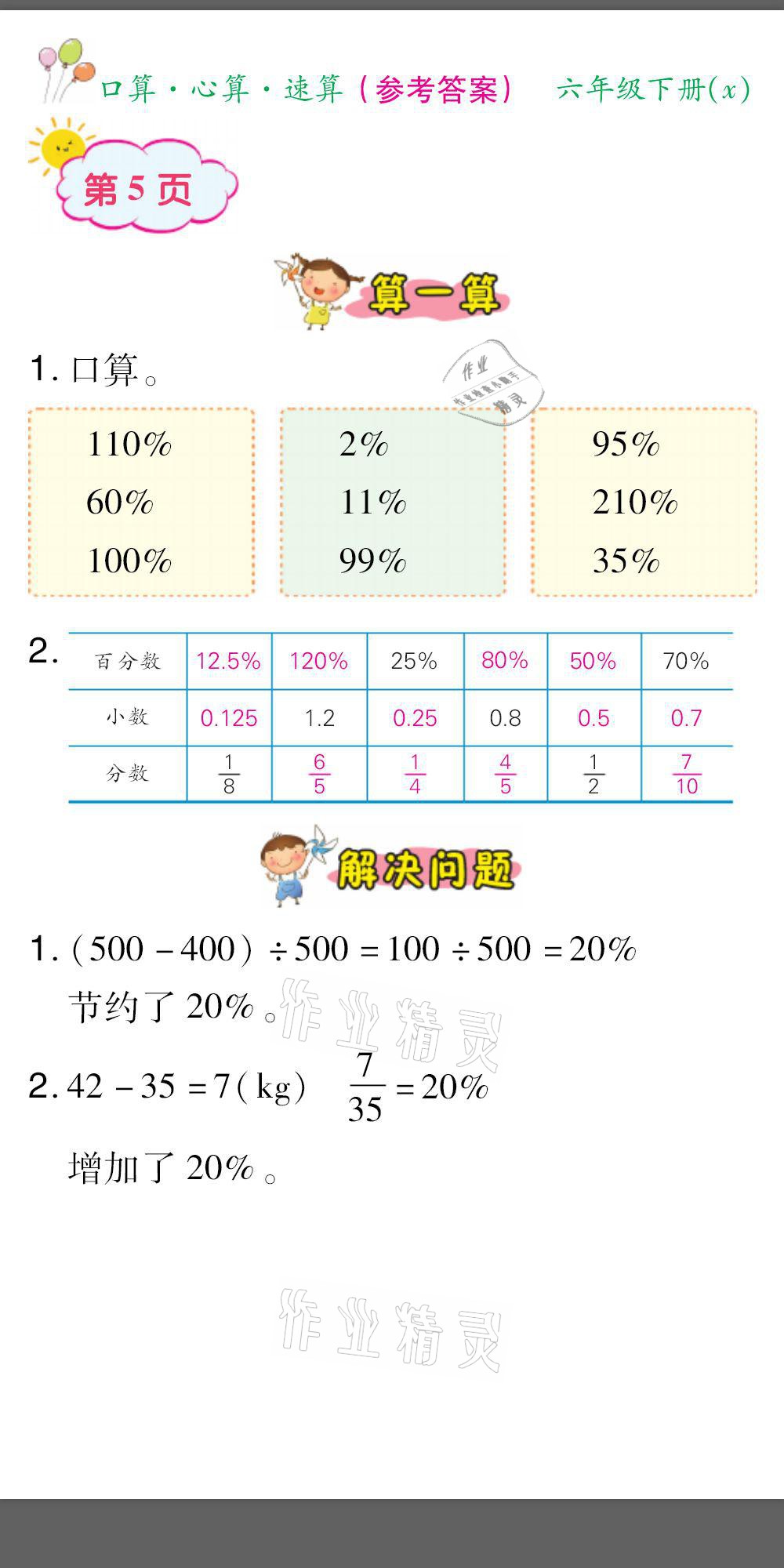 2021年口算題卡口算心算速算六年級數(shù)學下冊西師大版 參考答案第5頁