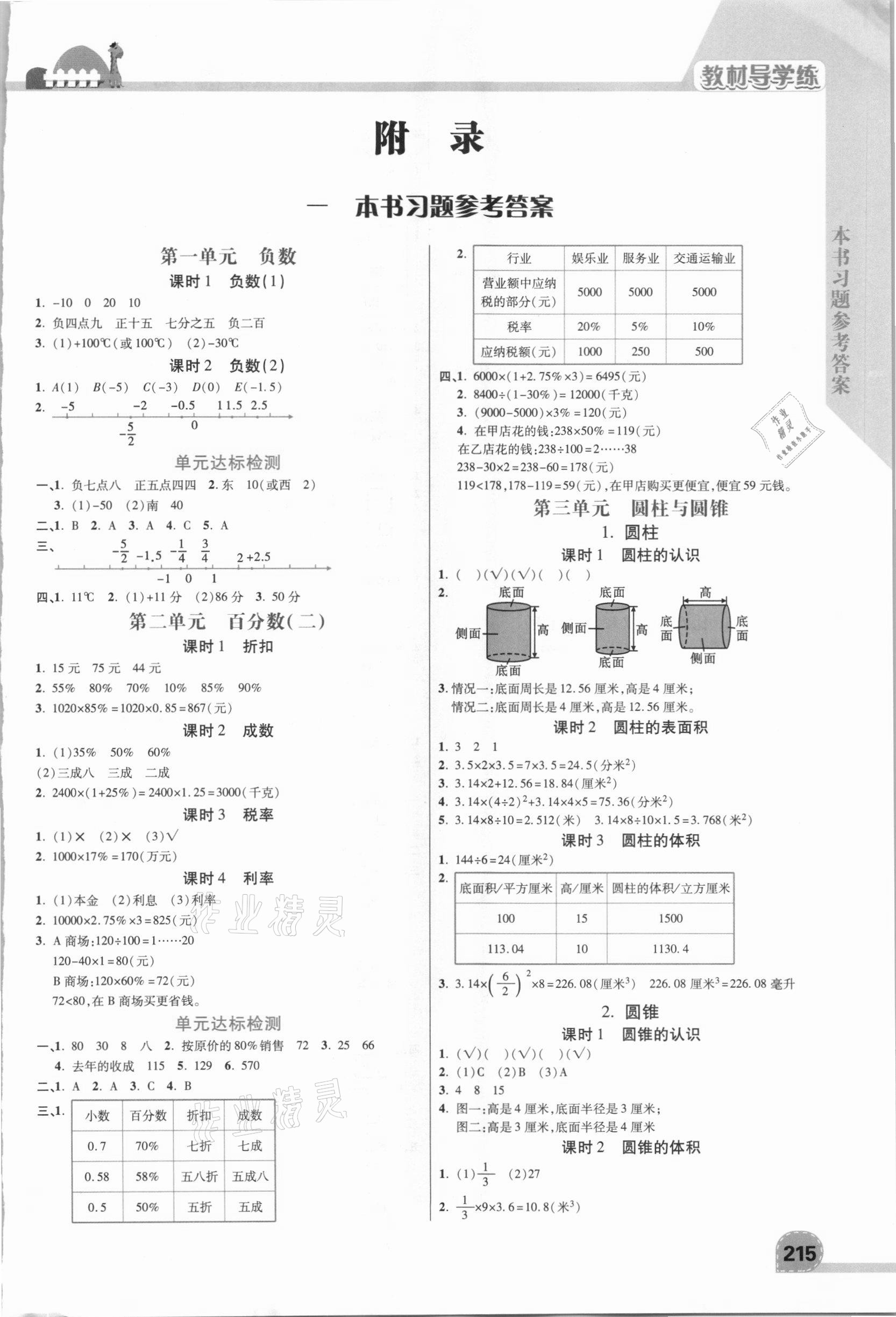 2021年倍速學(xué)習(xí)法六年級(jí)數(shù)學(xué)下冊(cè)人教版 參考答案第1頁(yè)