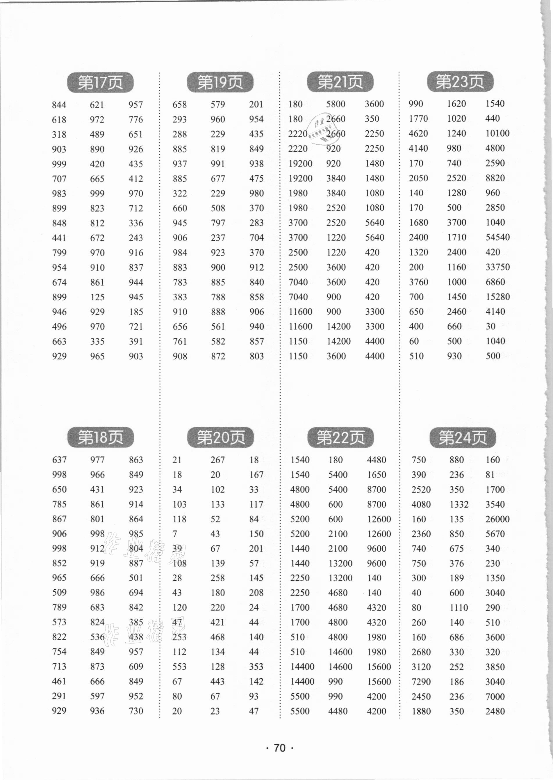 2021年學(xué)霸課堂小學(xué)數(shù)學(xué)口算題卡四年級下冊人教版 參考答案第3頁