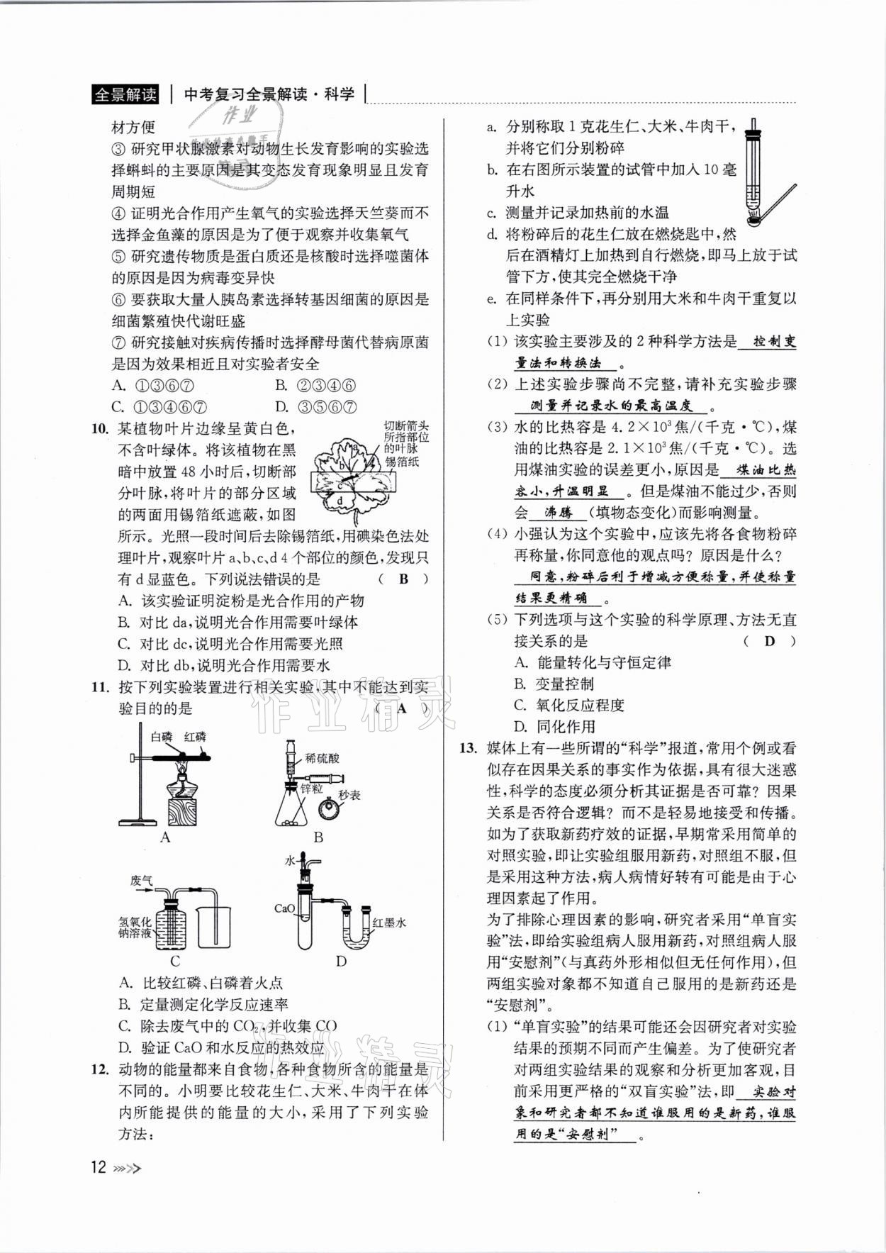 2021年中考復(fù)習(xí)全景解讀科學(xué)浙教版 參考答案第11頁