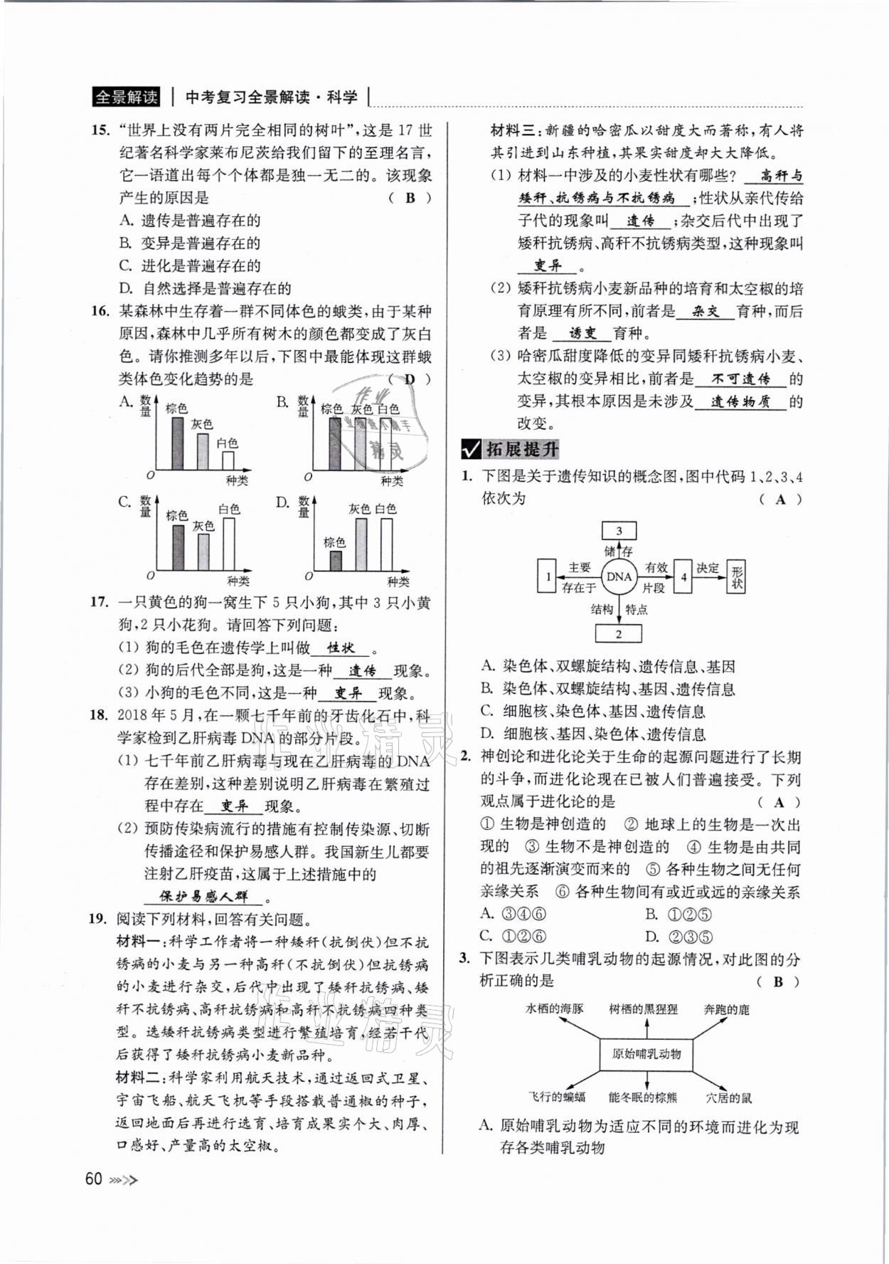 2021年中考復(fù)習(xí)全景解讀科學(xué)浙教版 參考答案第59頁