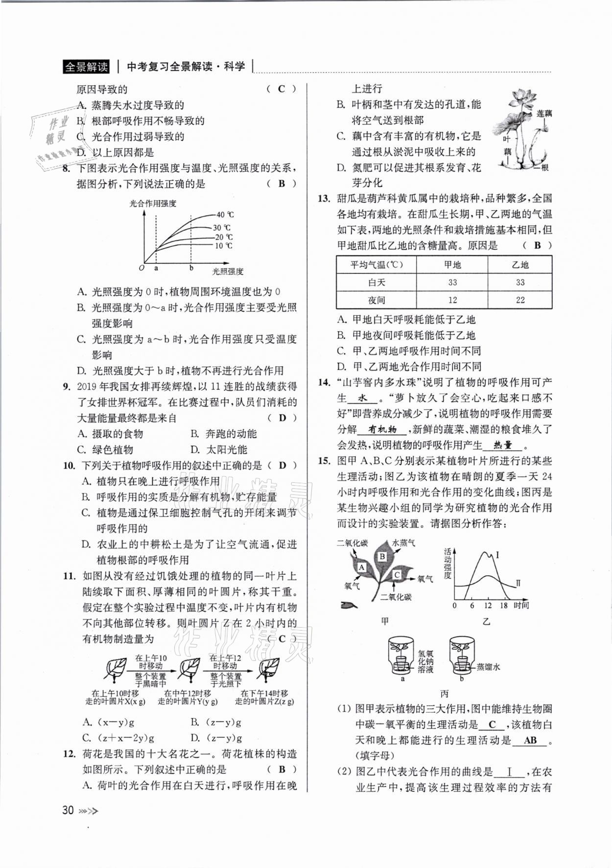2021年中考復習全景解讀科學浙教版 參考答案第29頁
