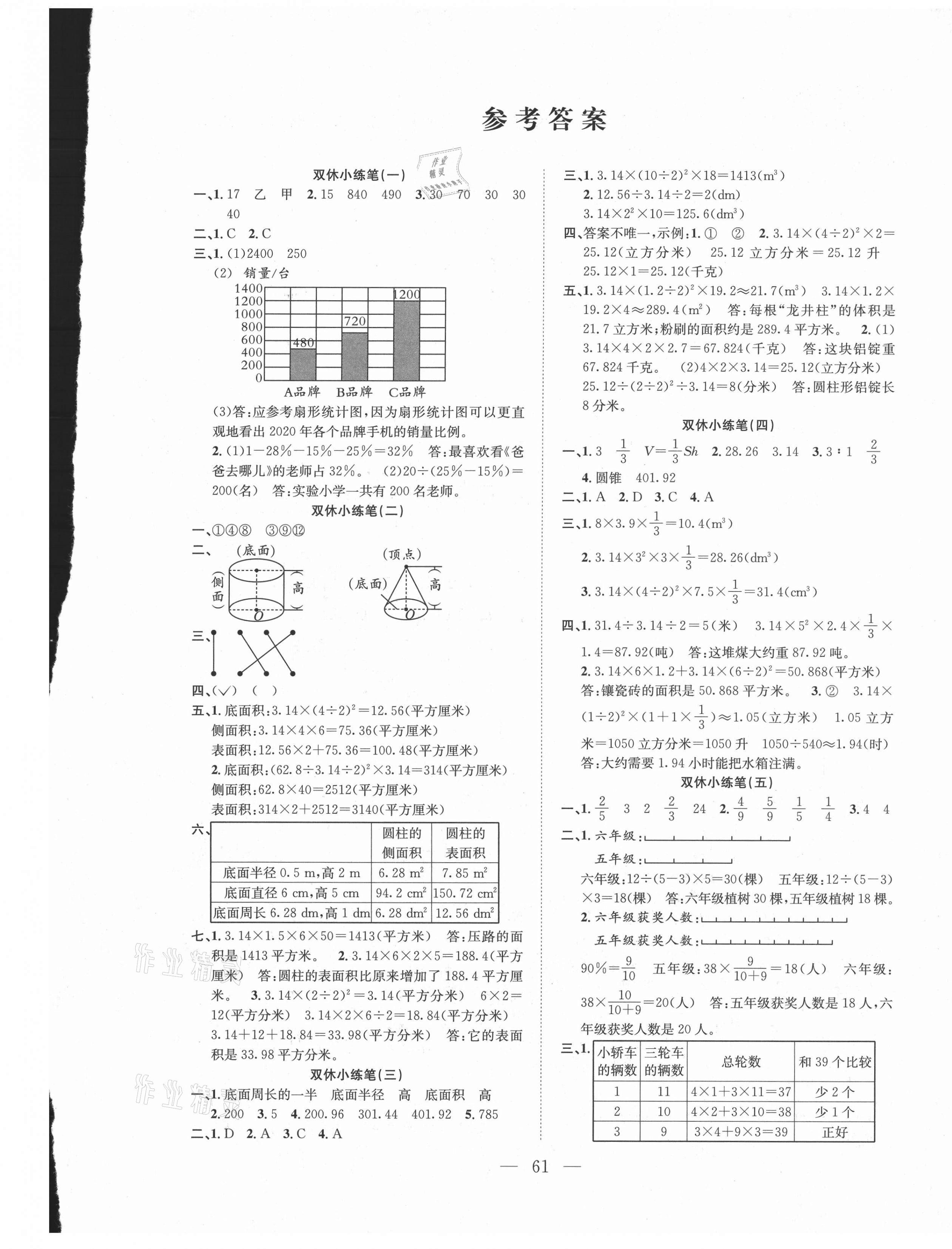 2021年陽光全優(yōu)大考卷六年級數(shù)學下冊蘇教版 參考答案第1頁