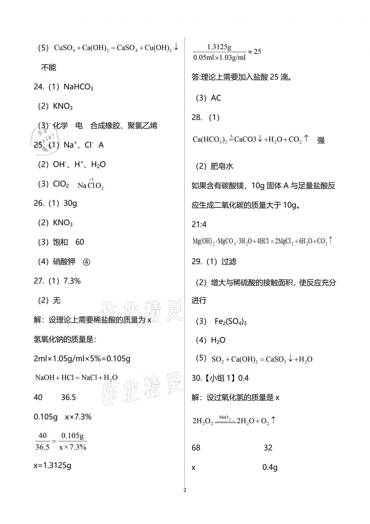 2021年突擊中考中考全真模擬總復(fù)習(xí)化學(xué)蘇州專版 參考答案第2頁