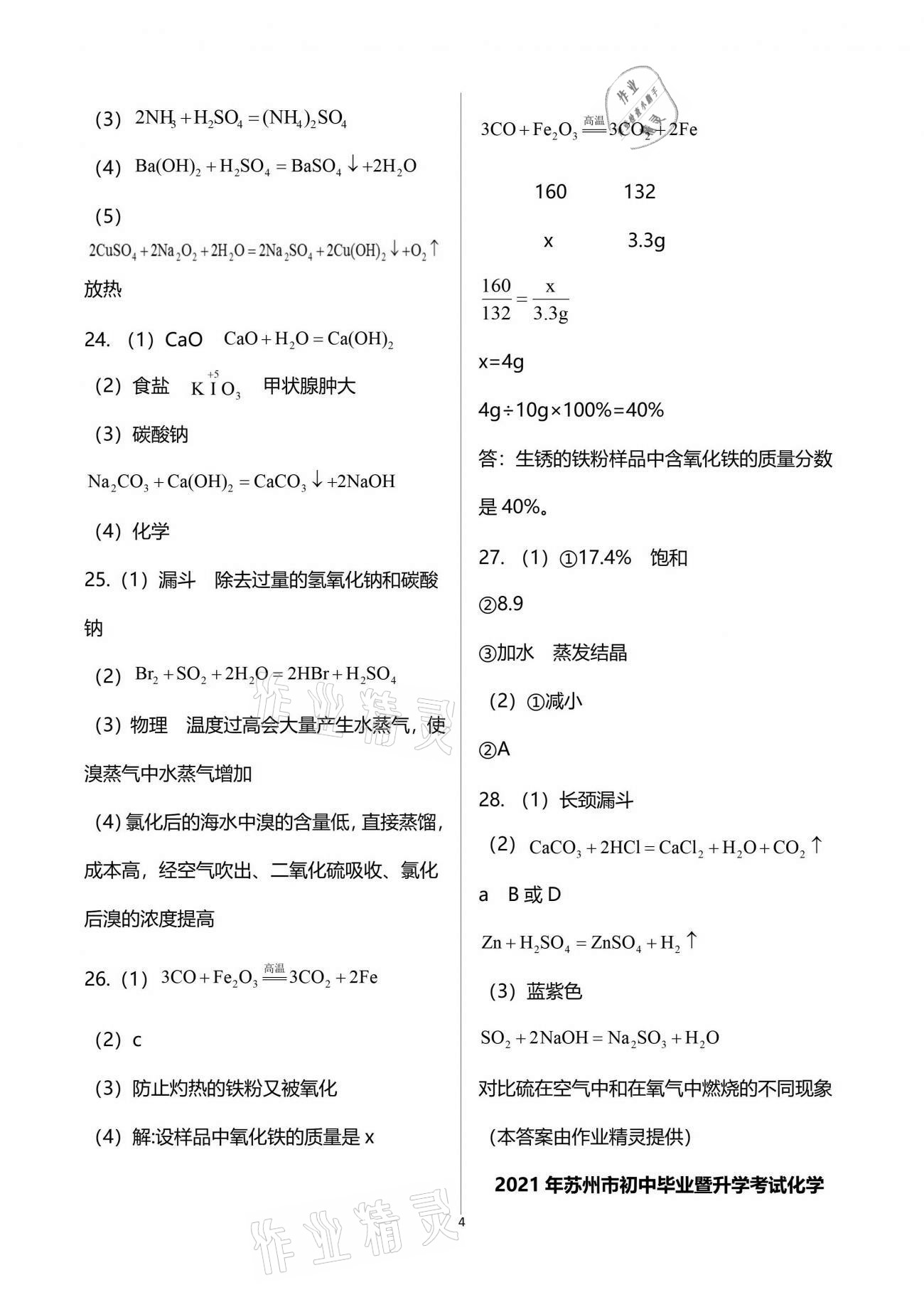 2021年突擊中考中考全真模擬總復(fù)習(xí)化學(xué)蘇州專版 參考答案第4頁