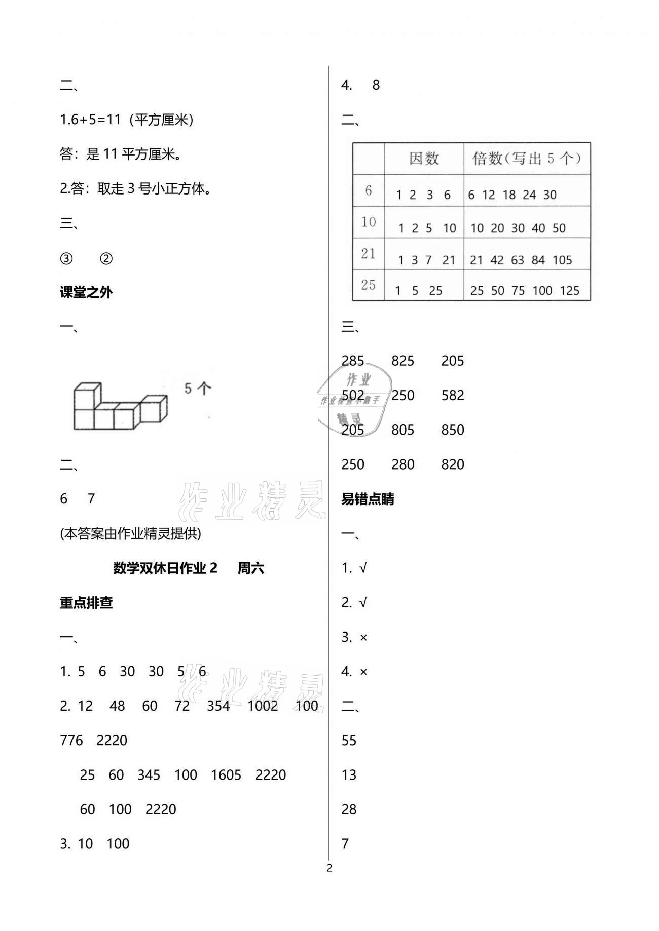 2021年天天向上雙休日作業(yè)五年級(jí)數(shù)學(xué)下冊(cè)人教版 參考答案第2頁(yè)