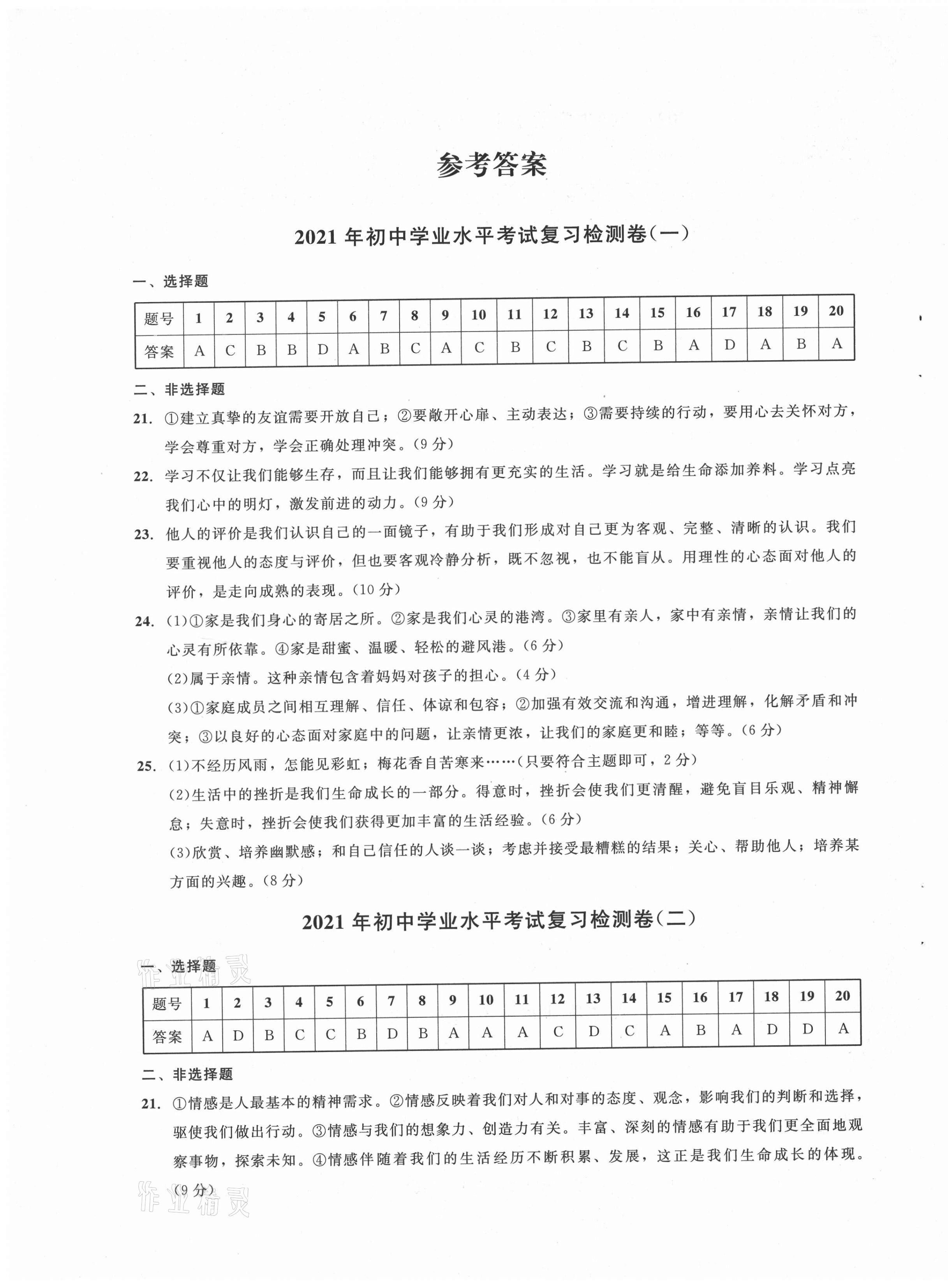 2021年剑指中考道德与法治初中学业水平考试复习检测卷郴州专版 第1页