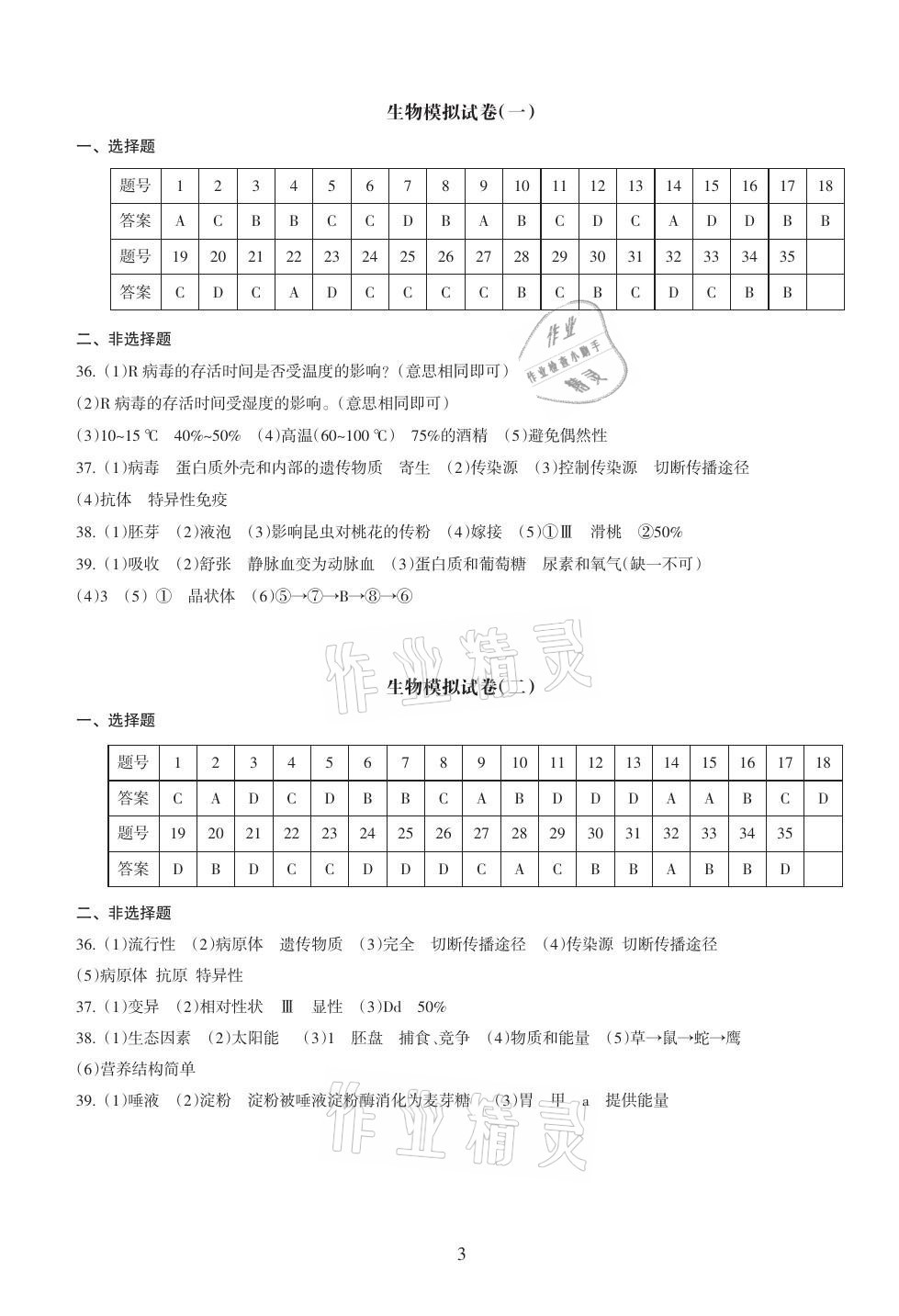 2021年海南中學(xué)中考總復(fù)習(xí)生物人教版 參考答案第6頁