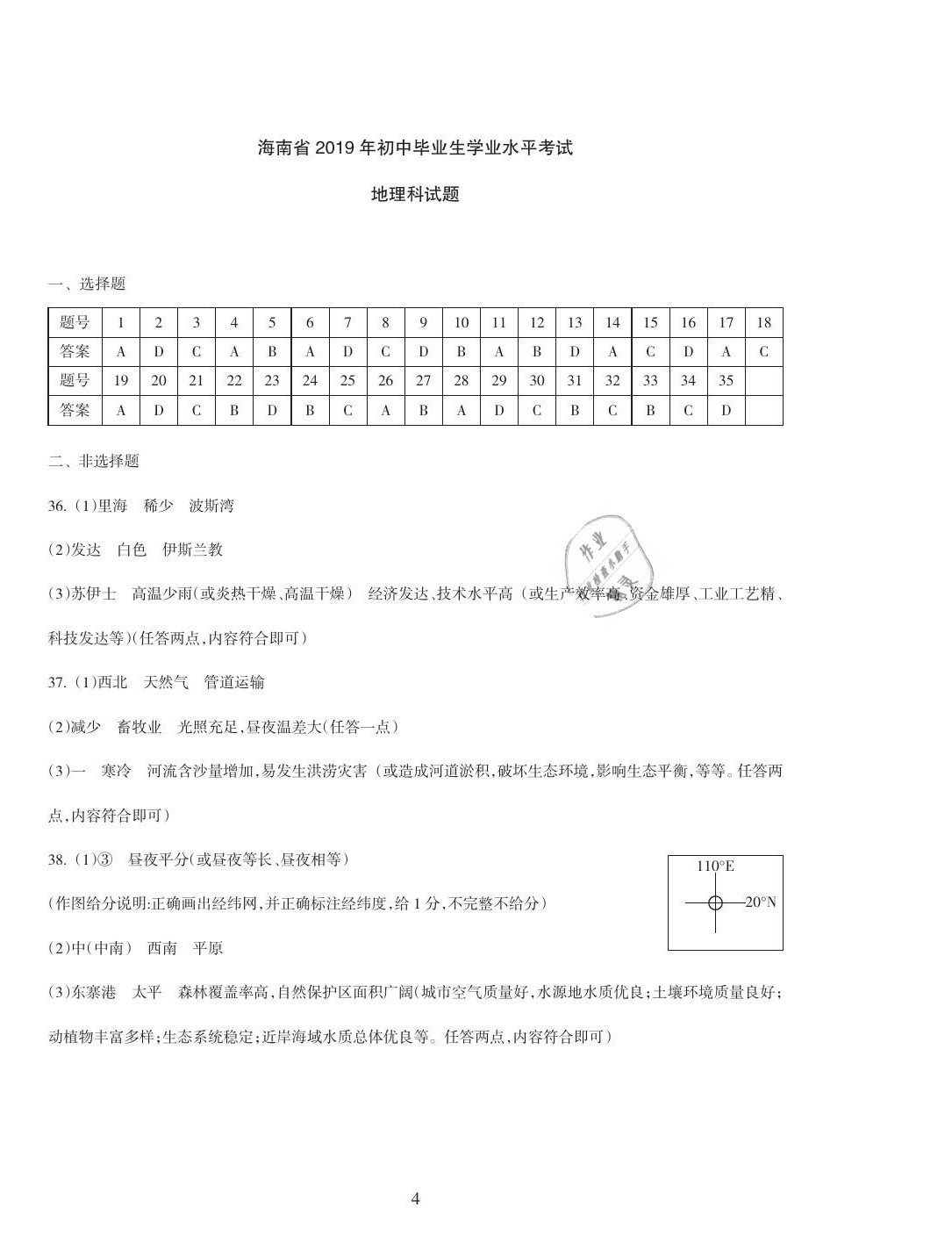 2021年海南中学中考总复习地理湘教版 参考答案第8页