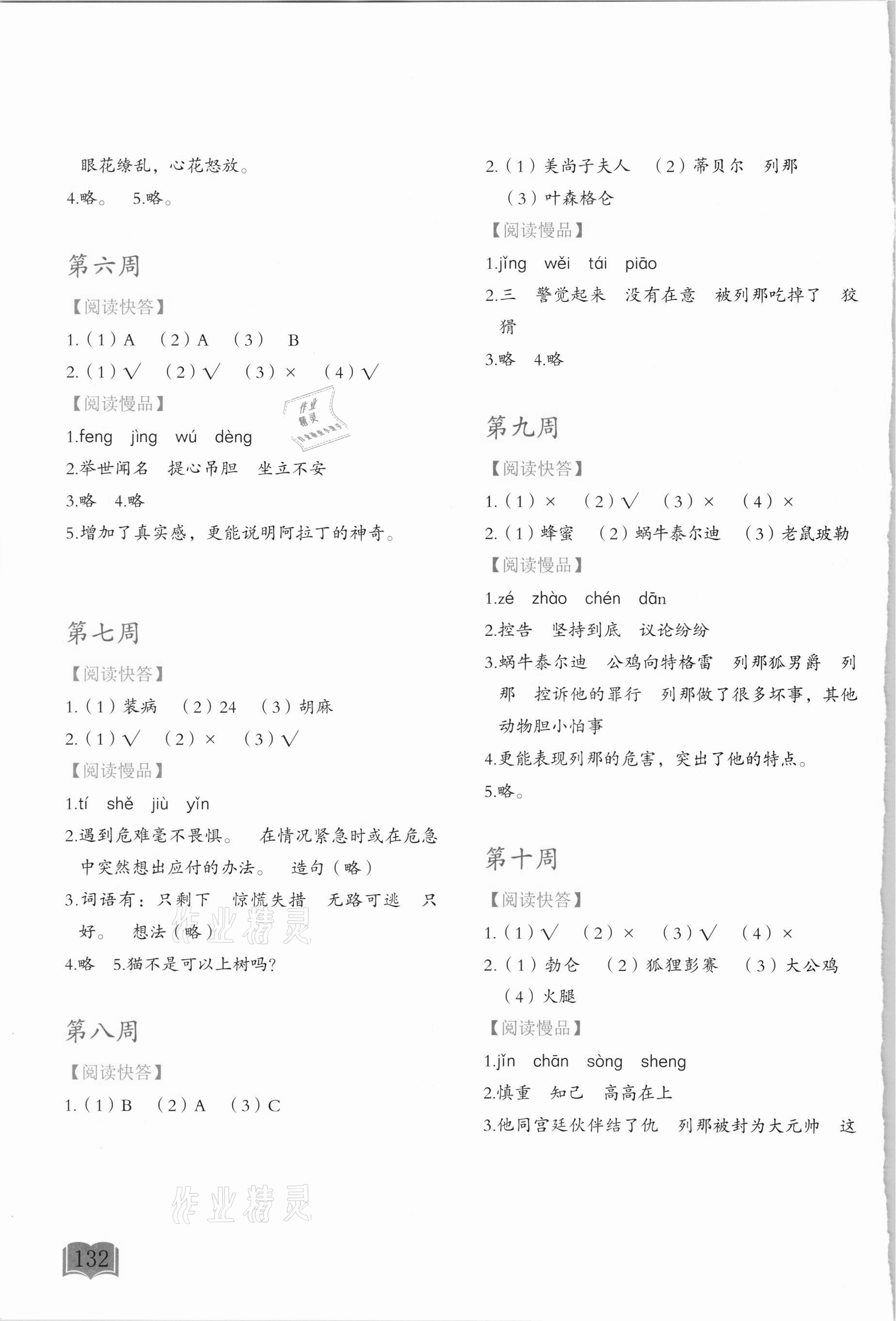 2021年名著阅读周计划五年级 参考答案第2页