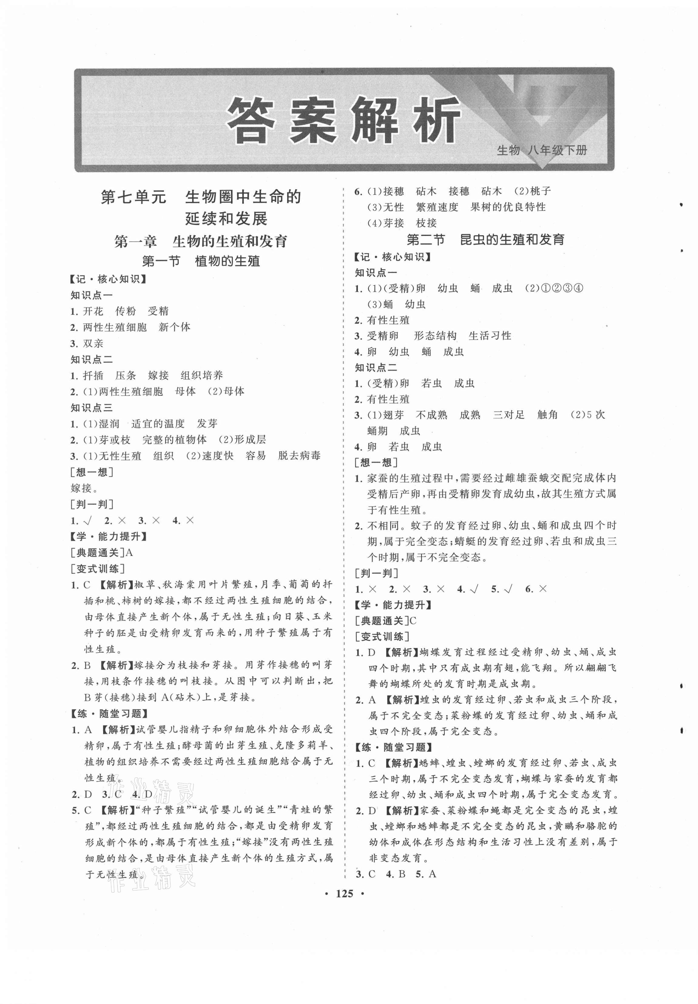 2021年新课程同步练习册八年级生物下册人教版海南专版 第1页