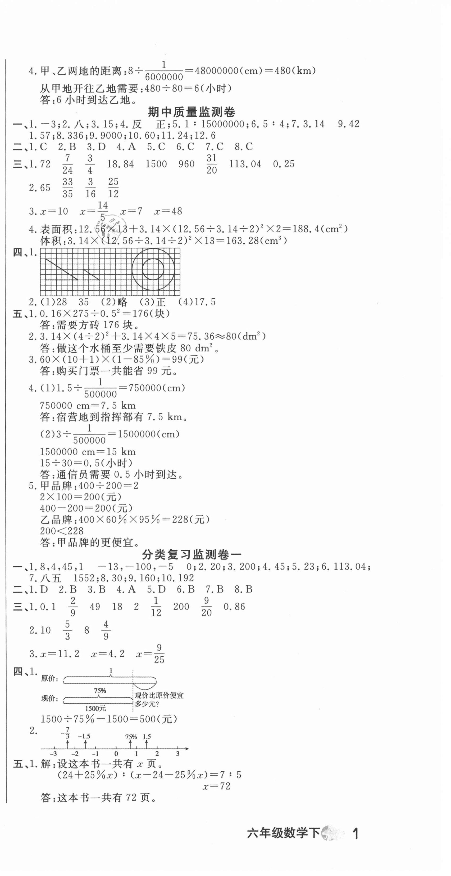 2021年一線名師質量監(jiān)測卷六年級數(shù)學下冊人教版云南專版 第3頁