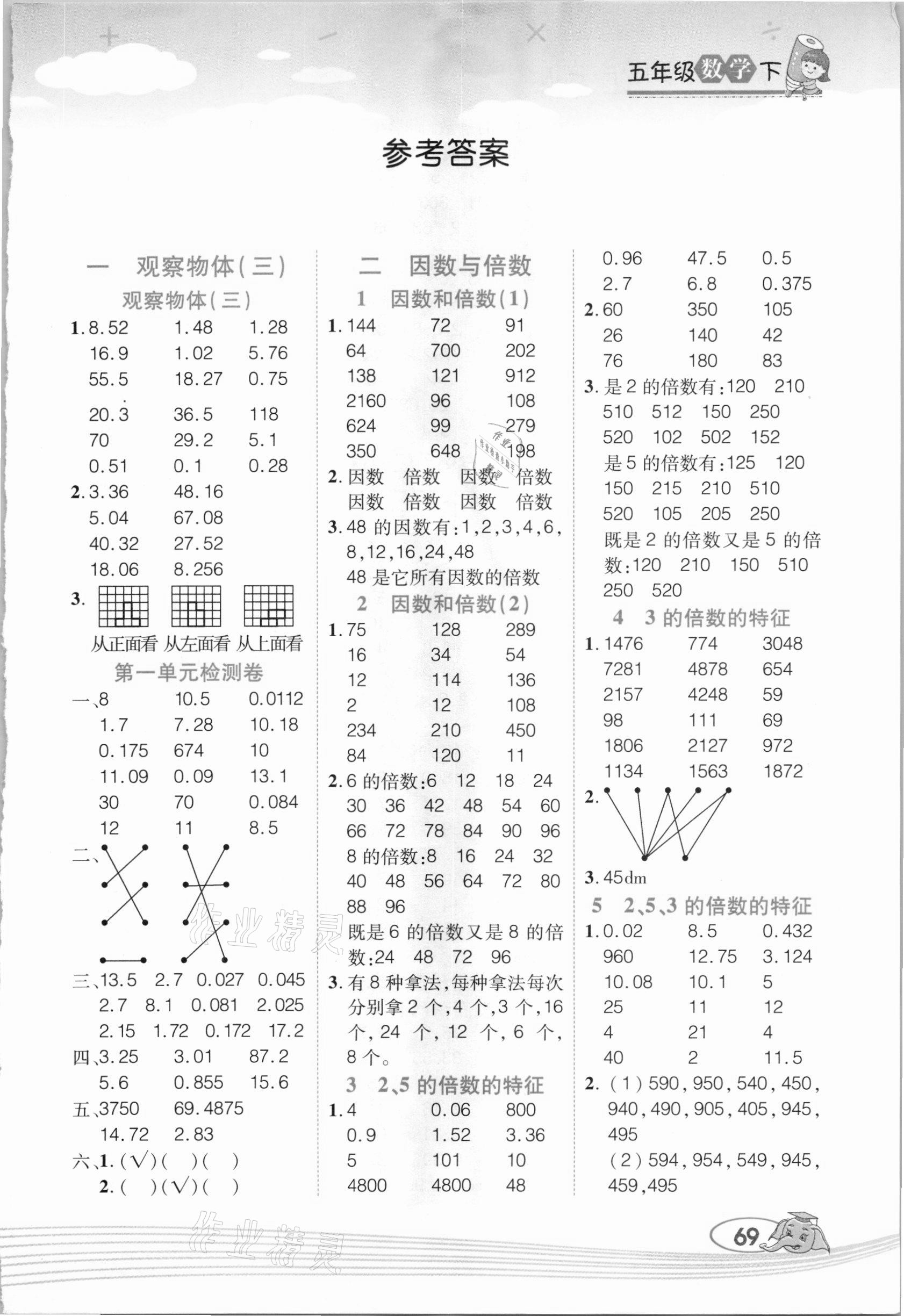 2021年幫你學口算題卡五年級數(shù)學下冊人教版 第1頁