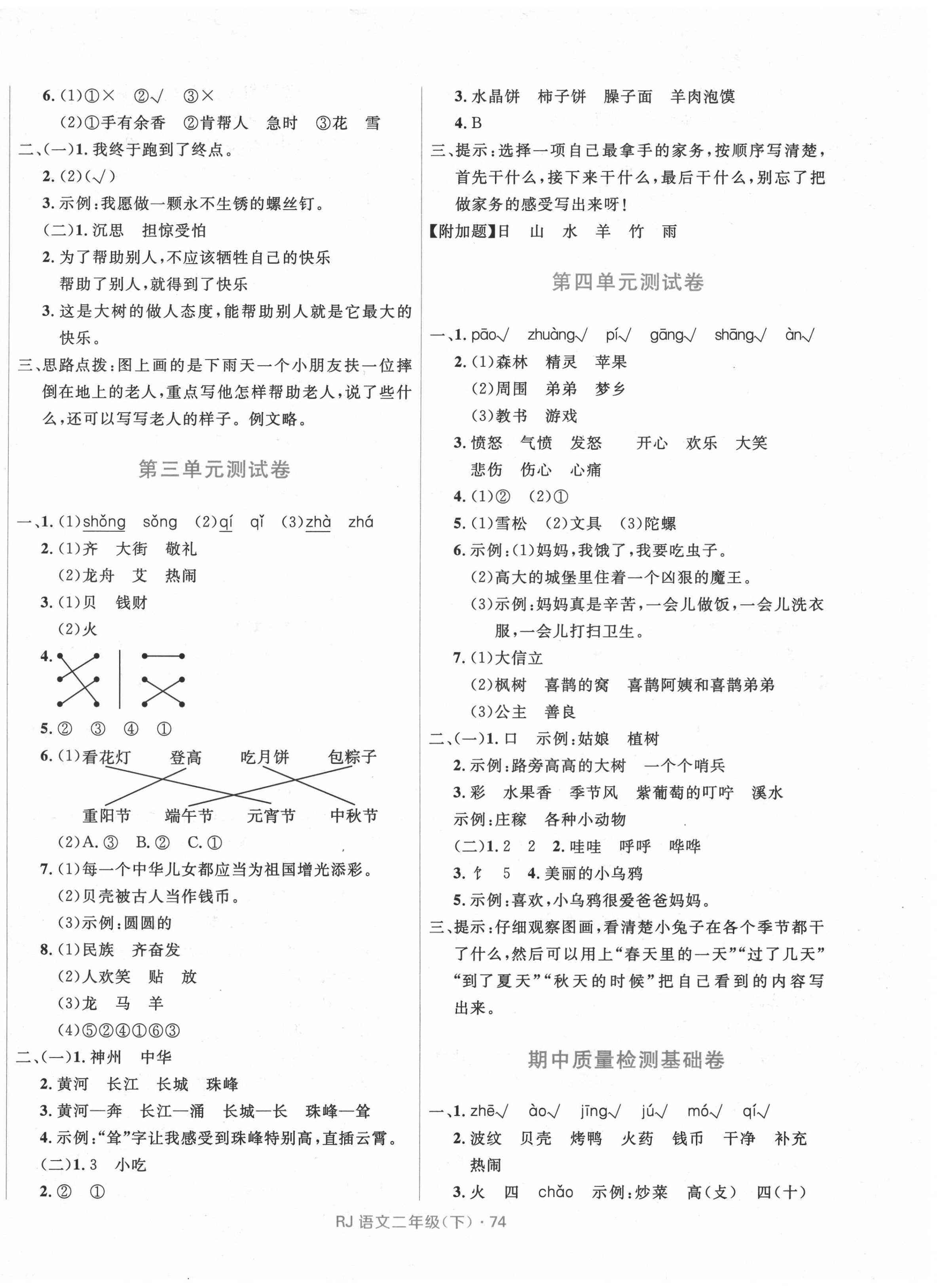 2021年贏在起跑線天天100分小學(xué)優(yōu)化測(cè)試卷二年級(jí)語(yǔ)文下冊(cè)人教版 參考答案第2頁(yè)