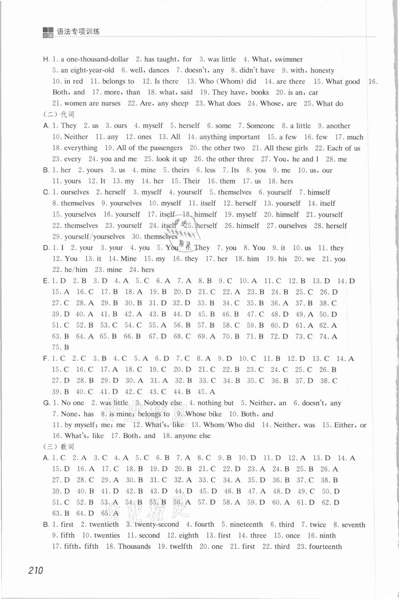 2021年语法专项训练英语沪教版54制 参考答案第2页