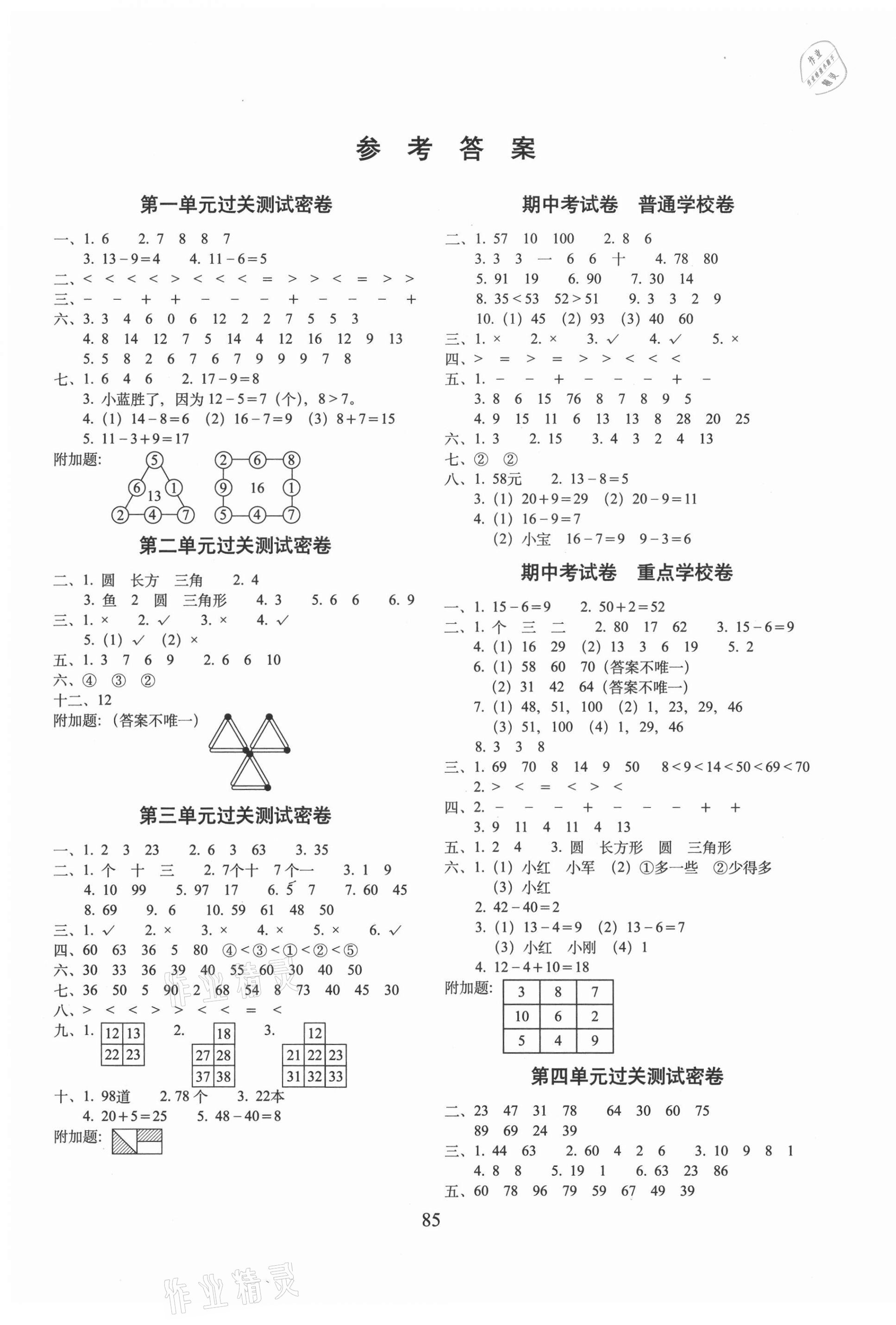 2021年期末冲刺100分完全试卷一年级数学下册江苏教育版 第1页