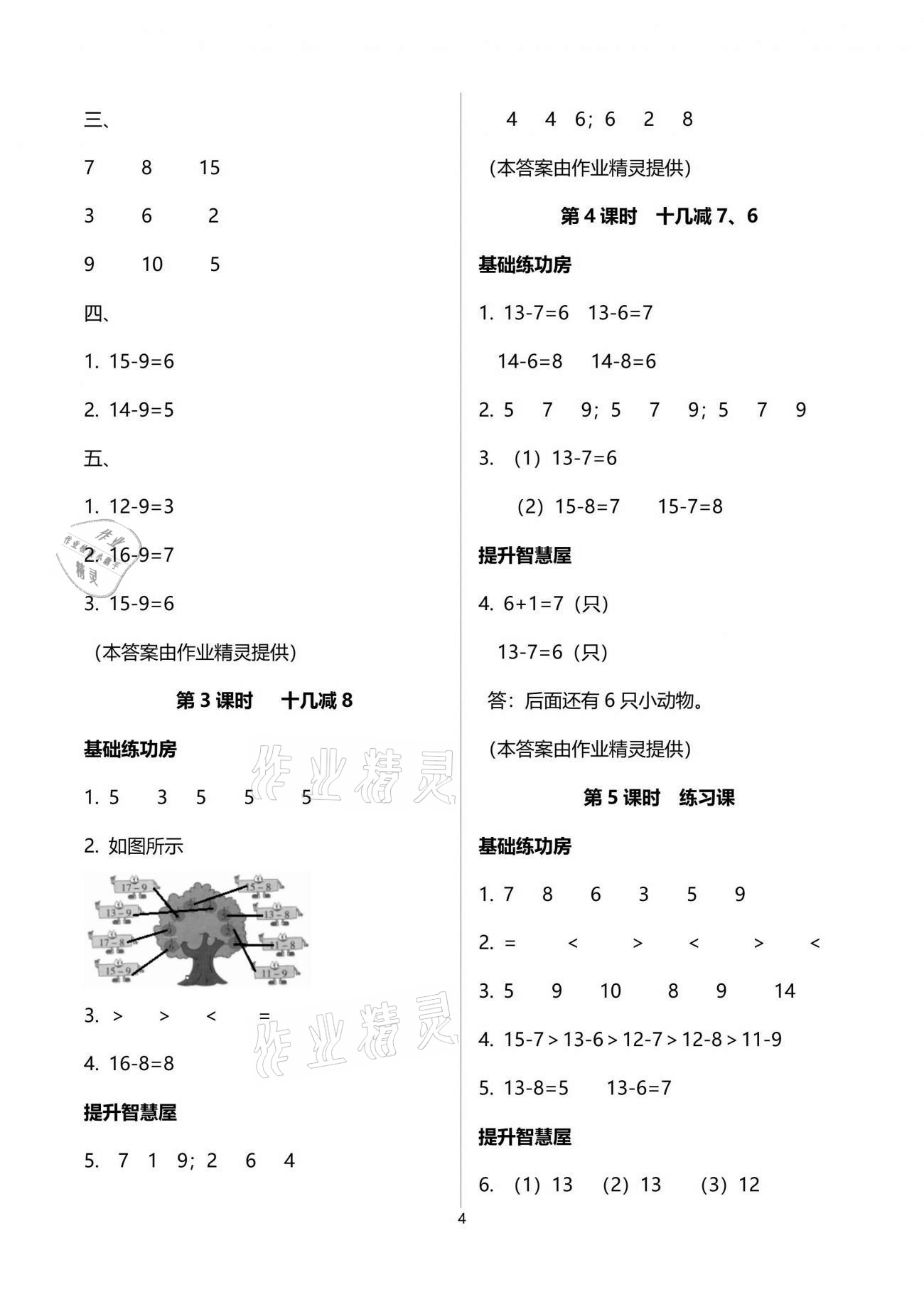 2021年新思維伴你學(xué)單元達(dá)標(biāo)測(cè)試卷一年級(jí)數(shù)學(xué)下冊(cè)人教版 參考答案第4頁