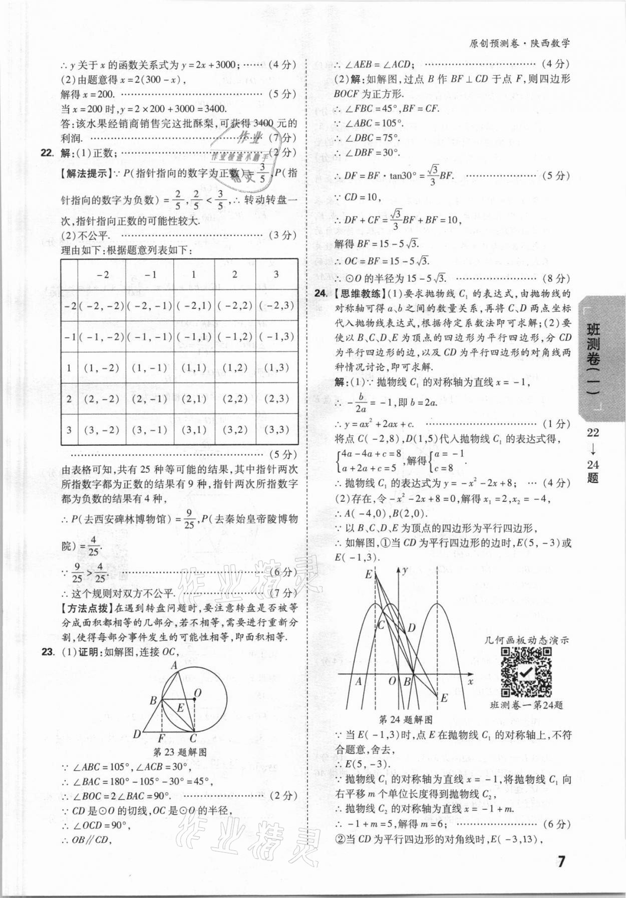 2021年萬唯中考原創(chuàng)預測卷數學陜西專版 參考答案第3頁