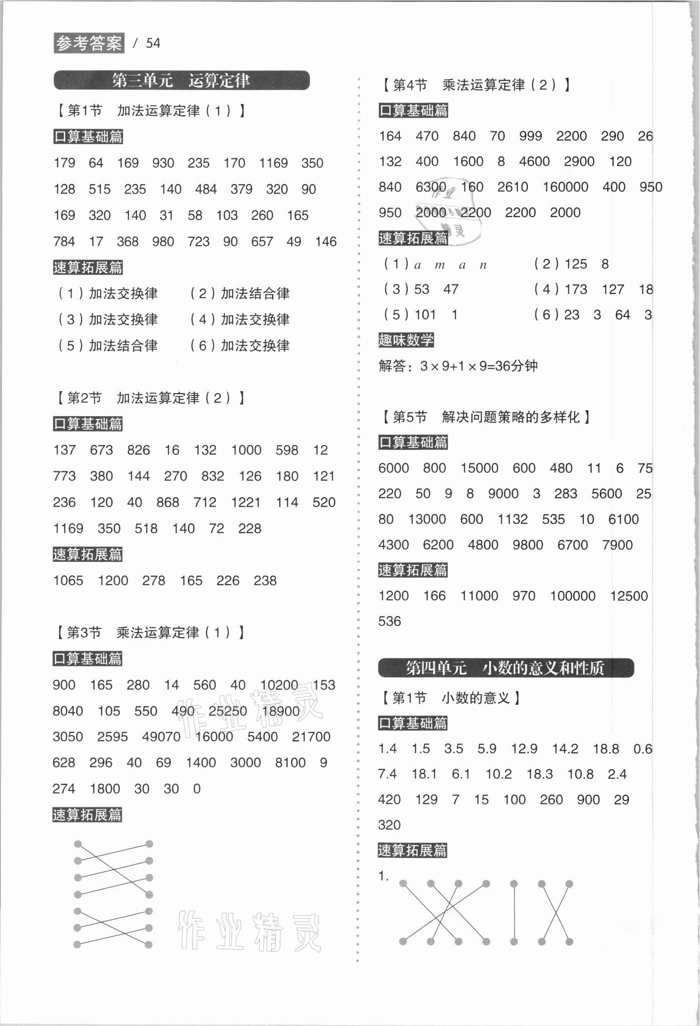 2021年小学生数学口算速算同步练四年级下册人教版 第2页