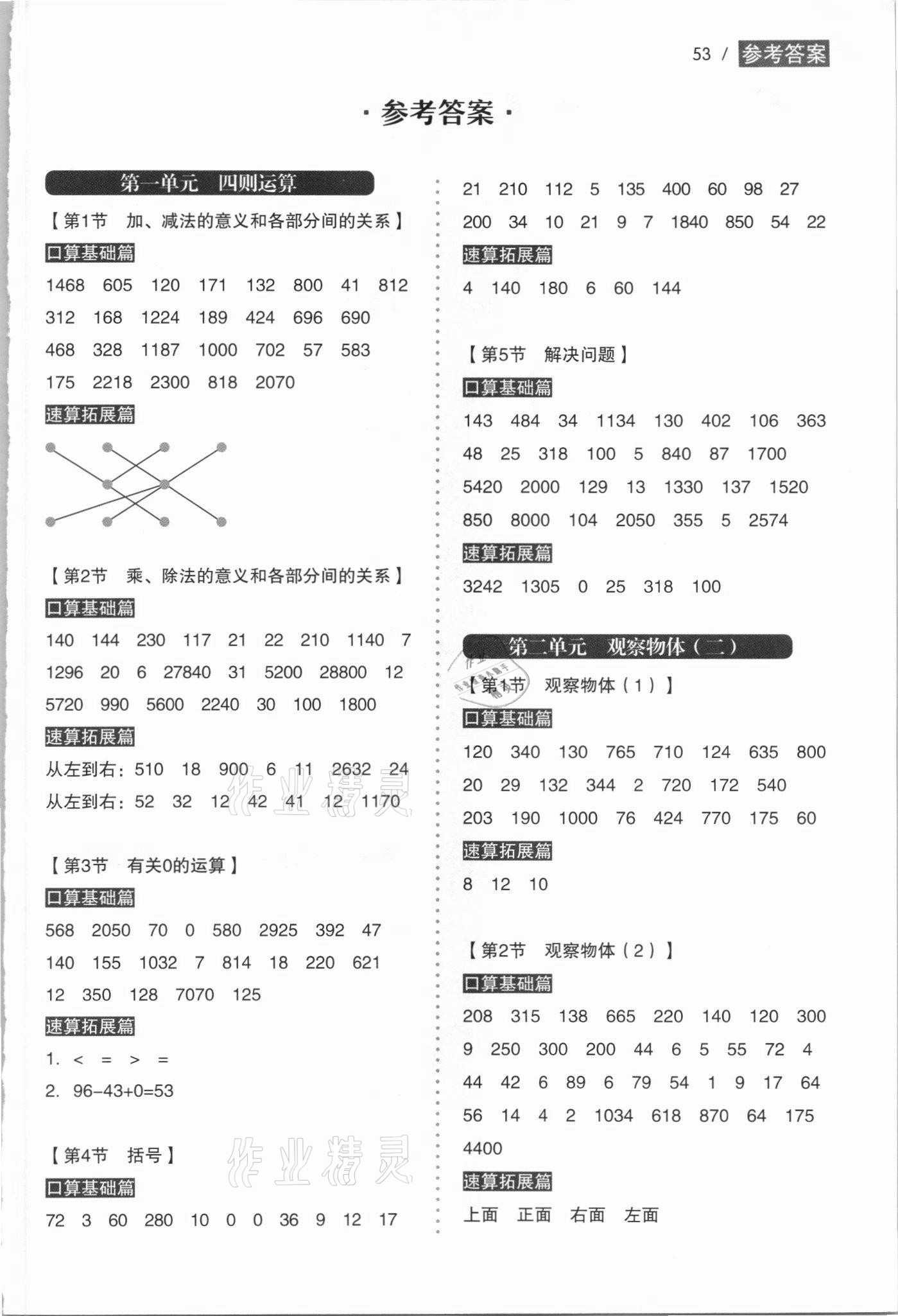 2021年小学生数学口算速算同步练四年级下册人教版 第1页