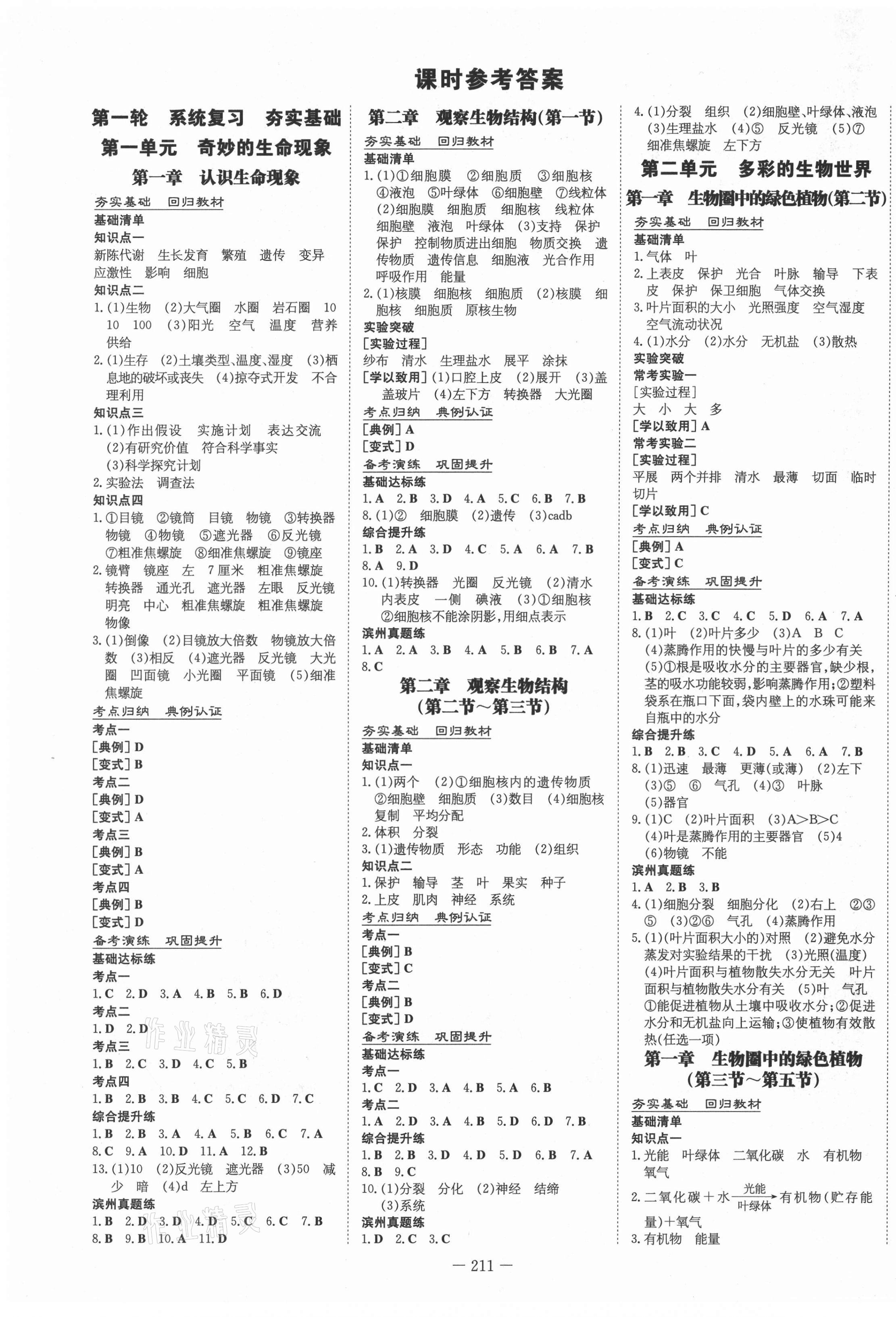 2021年中考总复习导与练生物滨州专用 第1页