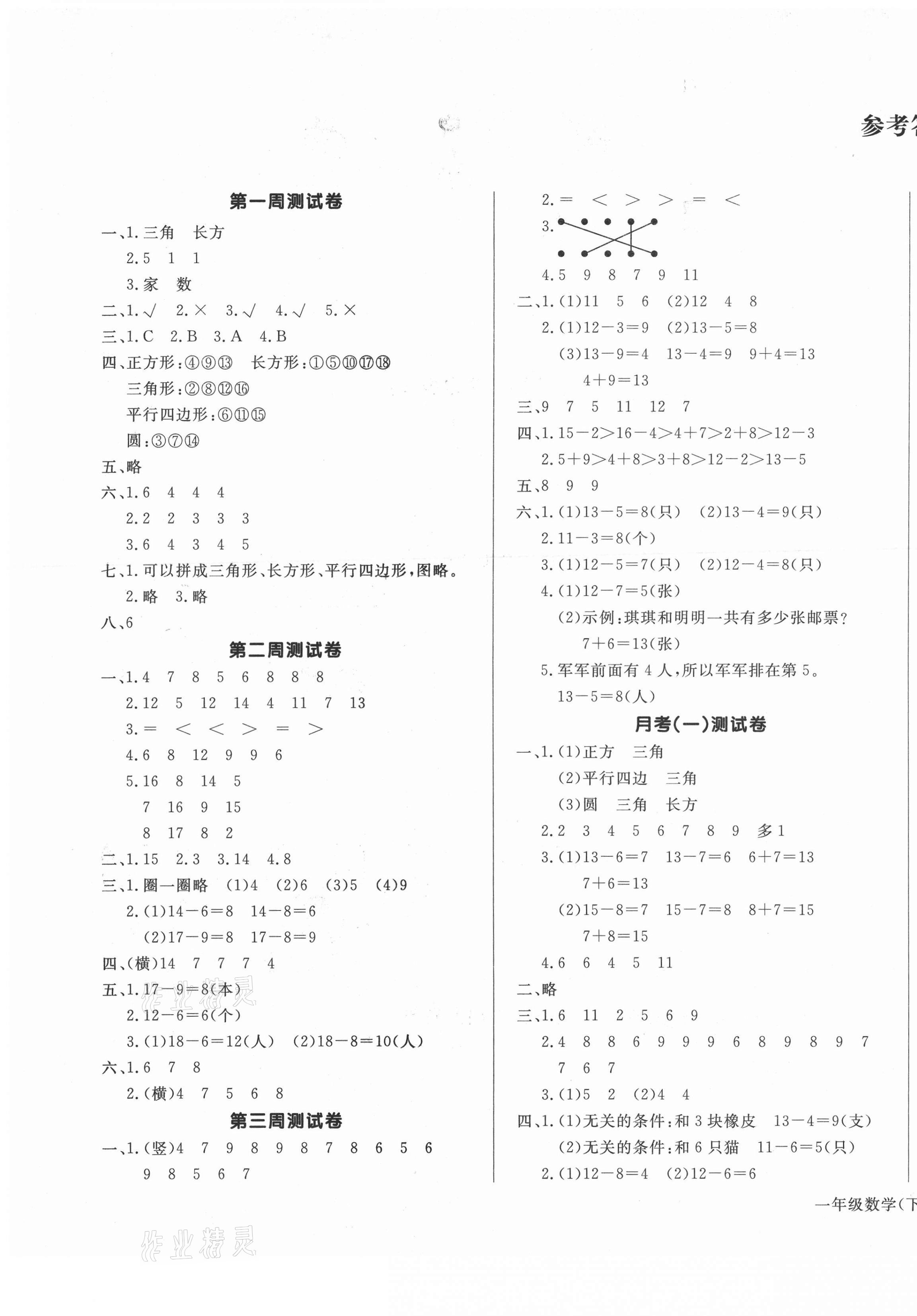 2021年天天向上周周測(cè)100一年級(jí)數(shù)學(xué)下冊(cè)人教版 第1頁