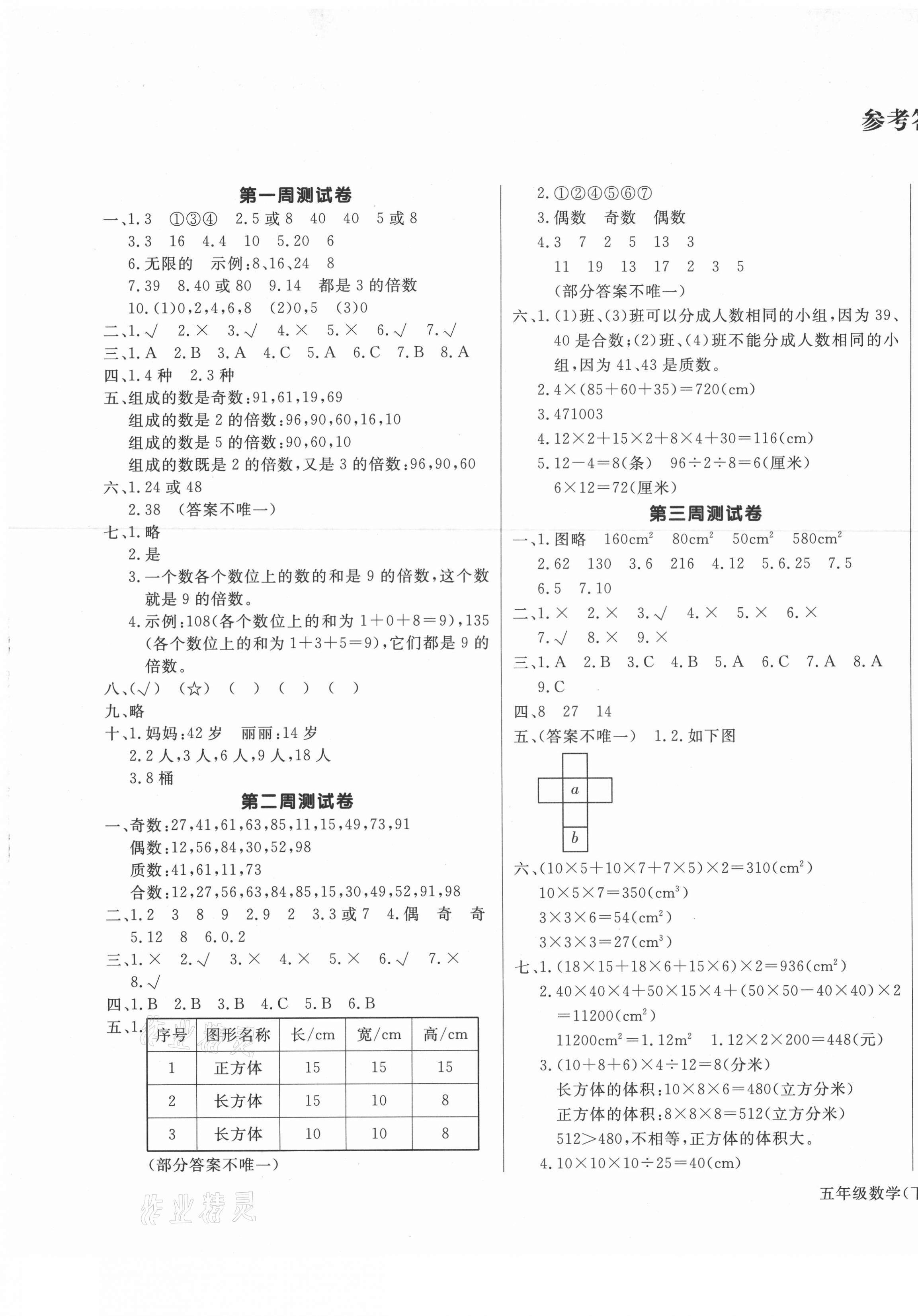 2021年天天向上周周測100五年級數(shù)學下冊人教版 第1頁