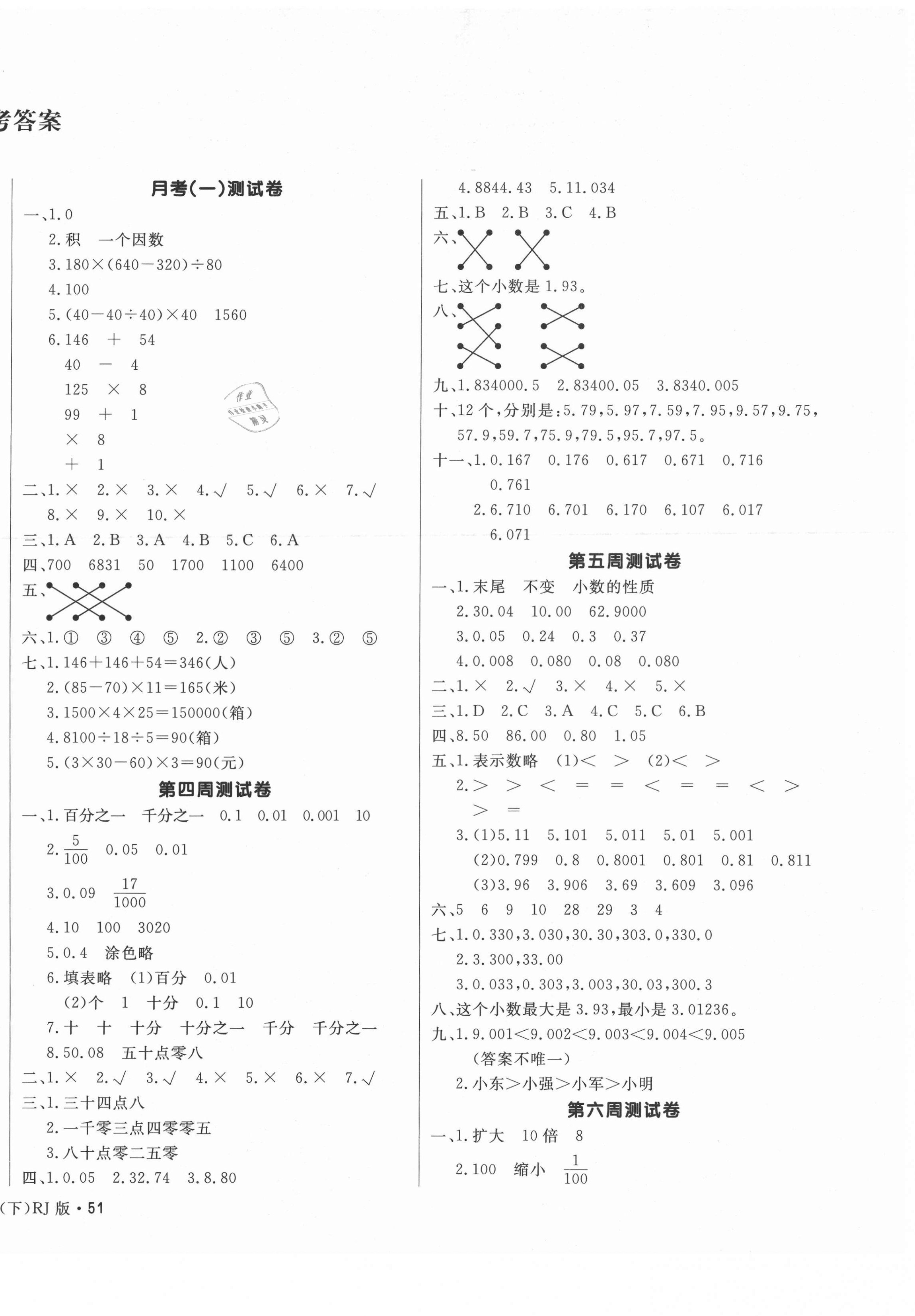 2021年天天向上周周測100四年級數(shù)學(xué)下冊人教版 第2頁