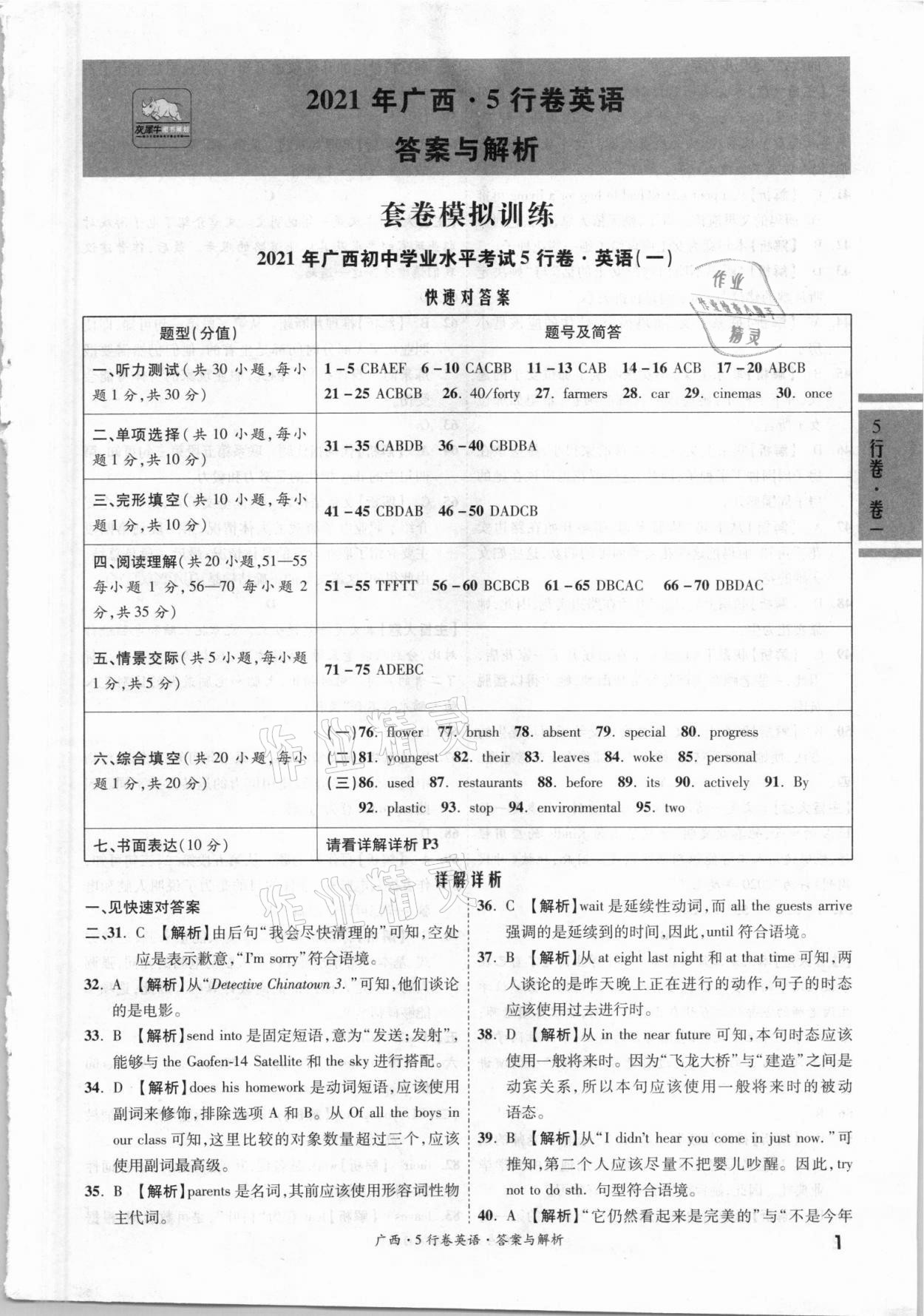 2021年一战成名5行卷英语广西专版 第1页