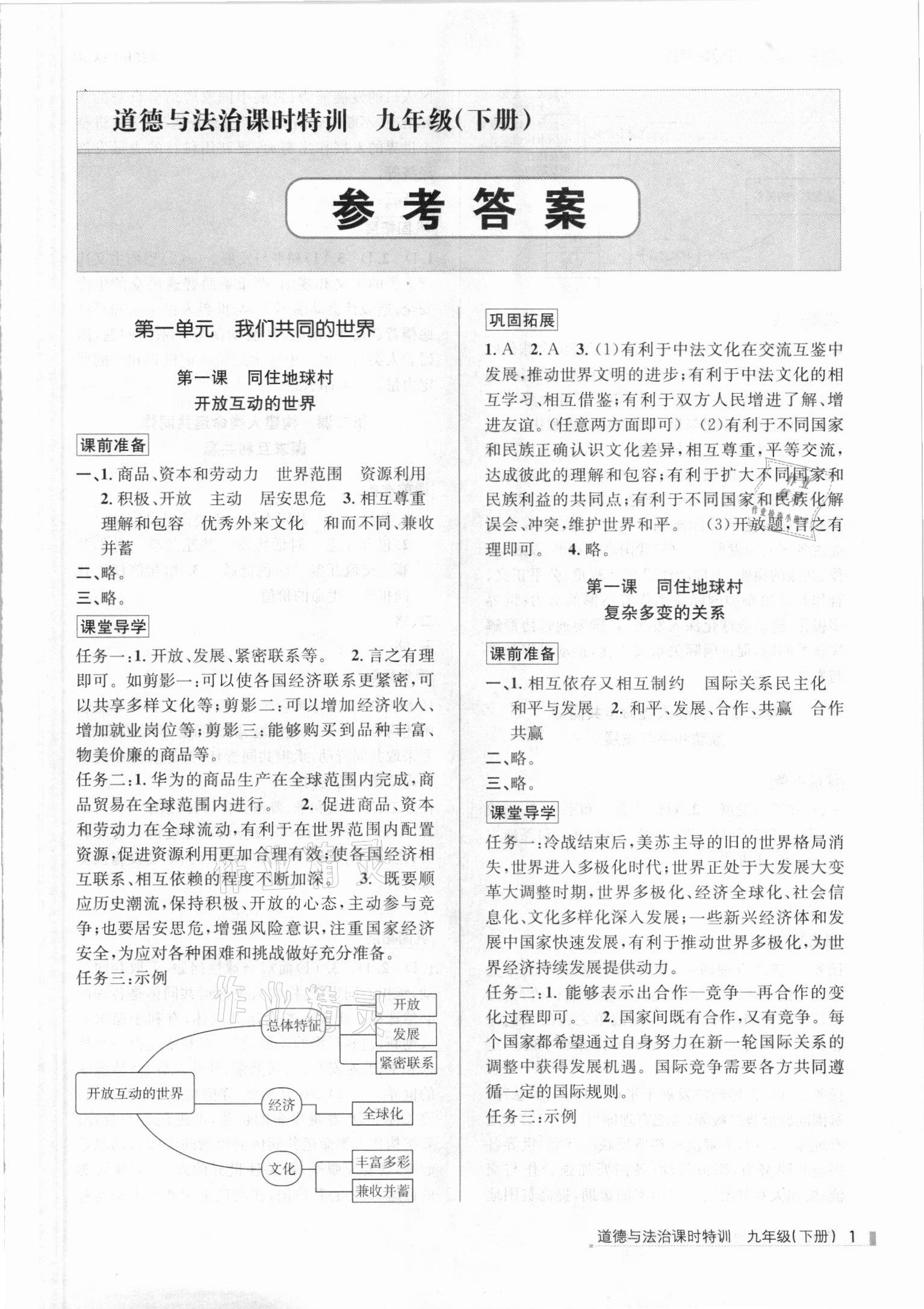 2021年浙江新課程三維目標(biāo)測(cè)評(píng)課時(shí)特訓(xùn)九年級(jí)道德與法治下冊(cè)人教版 第1頁(yè)