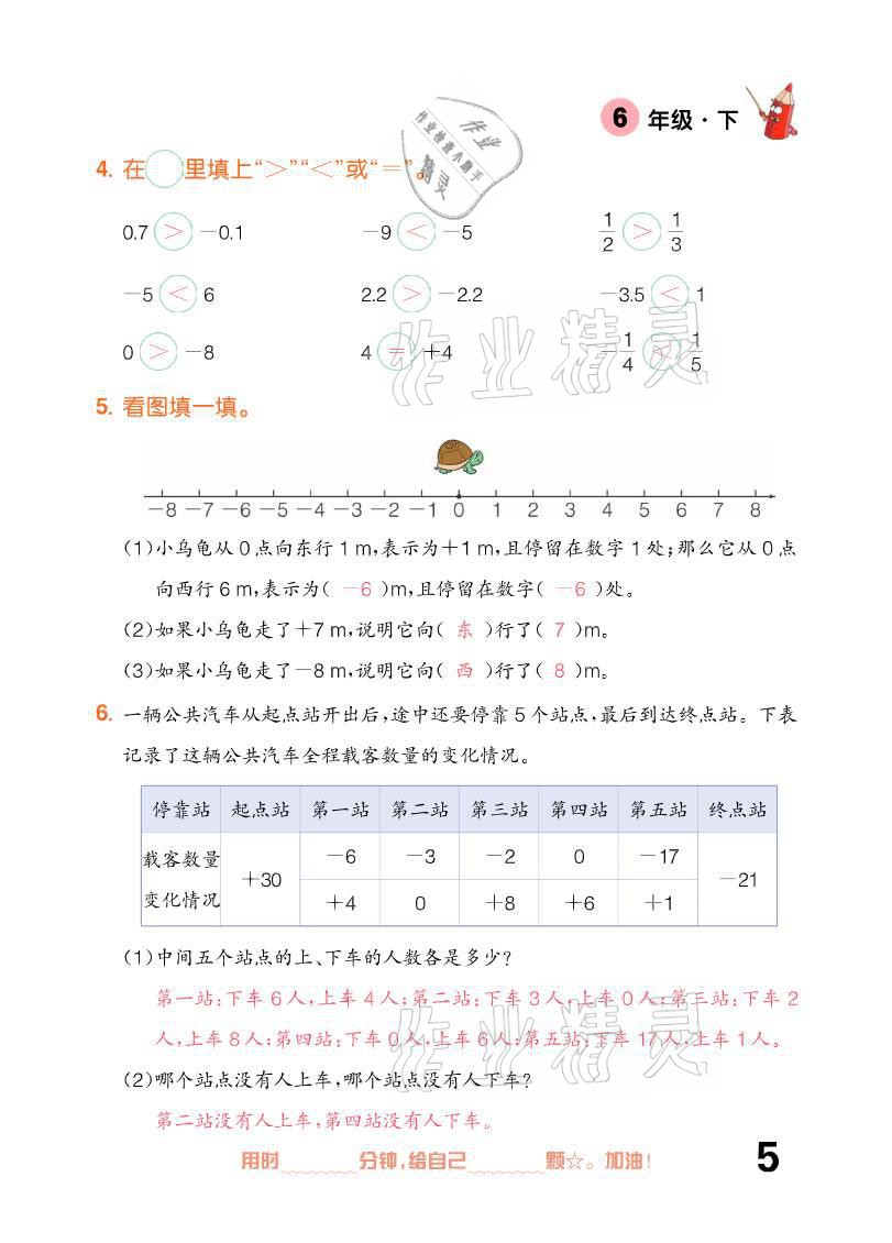 2021年口算題卡六年級下冊人教版新疆文化出版社 參考答案第5頁