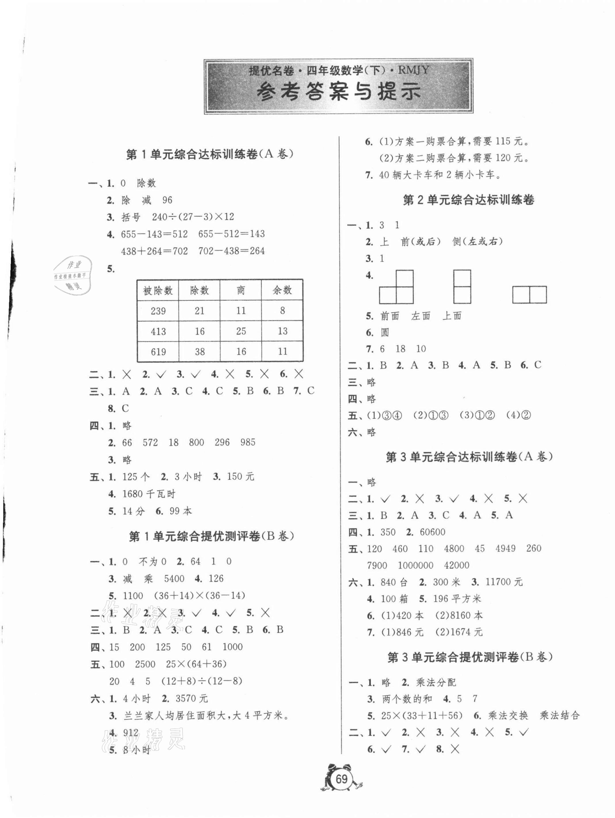 2021年提優(yōu)名卷四年級數(shù)學(xué)下冊人教版 第1頁