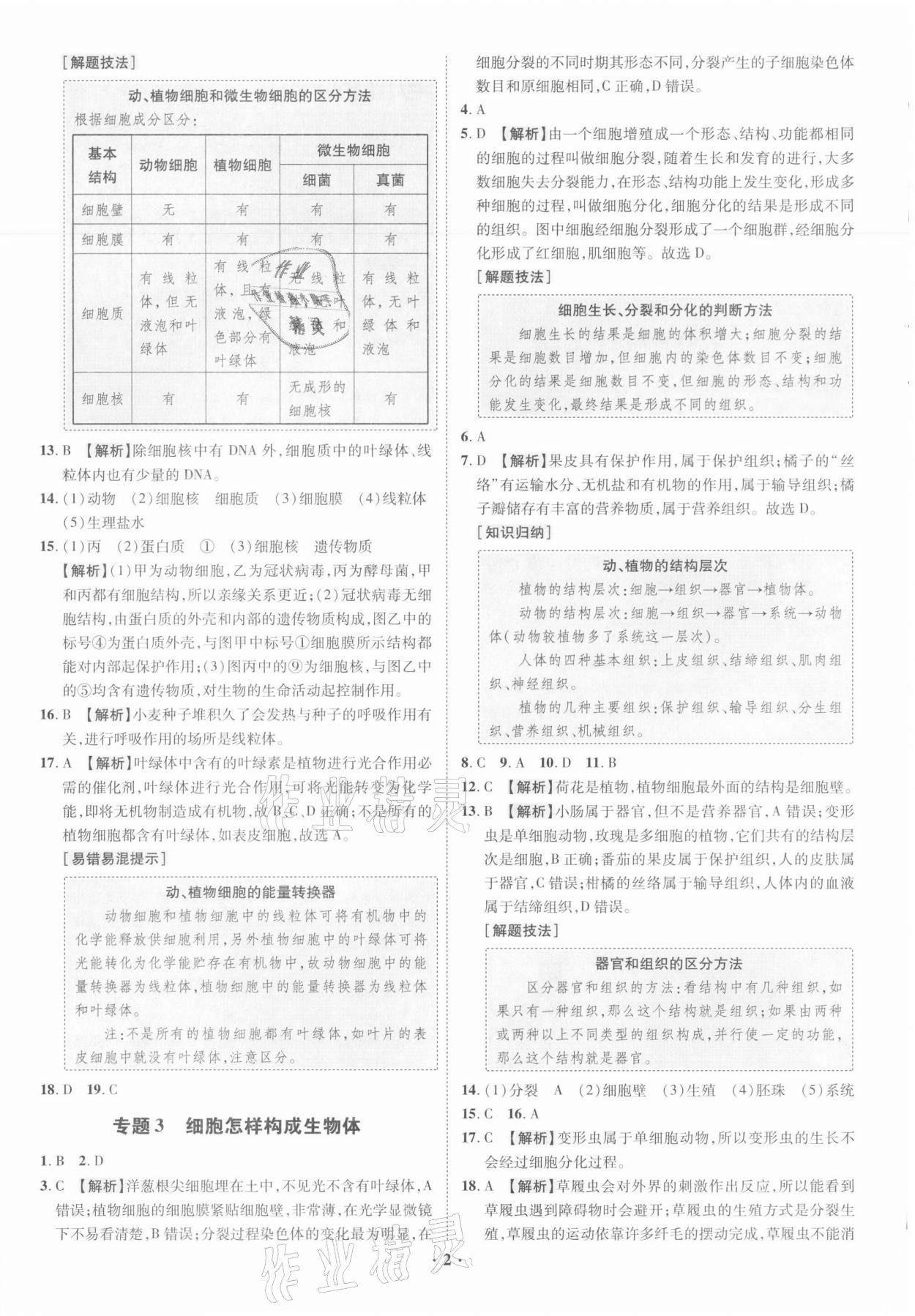 2021年中考命題大解密生物廣東專版陽光出版社 參考答案第2頁