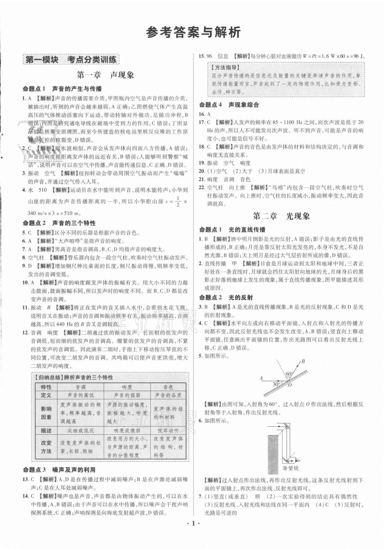 2021年中考命題大解密物理廣東專版陽光出版社 參考答案第1頁