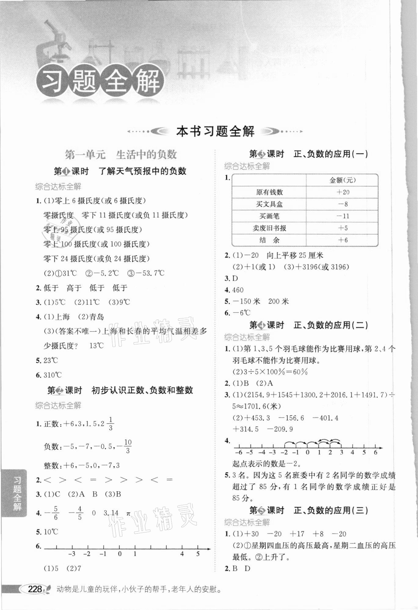 2021年小學(xué)教材全解六年級數(shù)學(xué)下冊河北教育版 參考答案第1頁