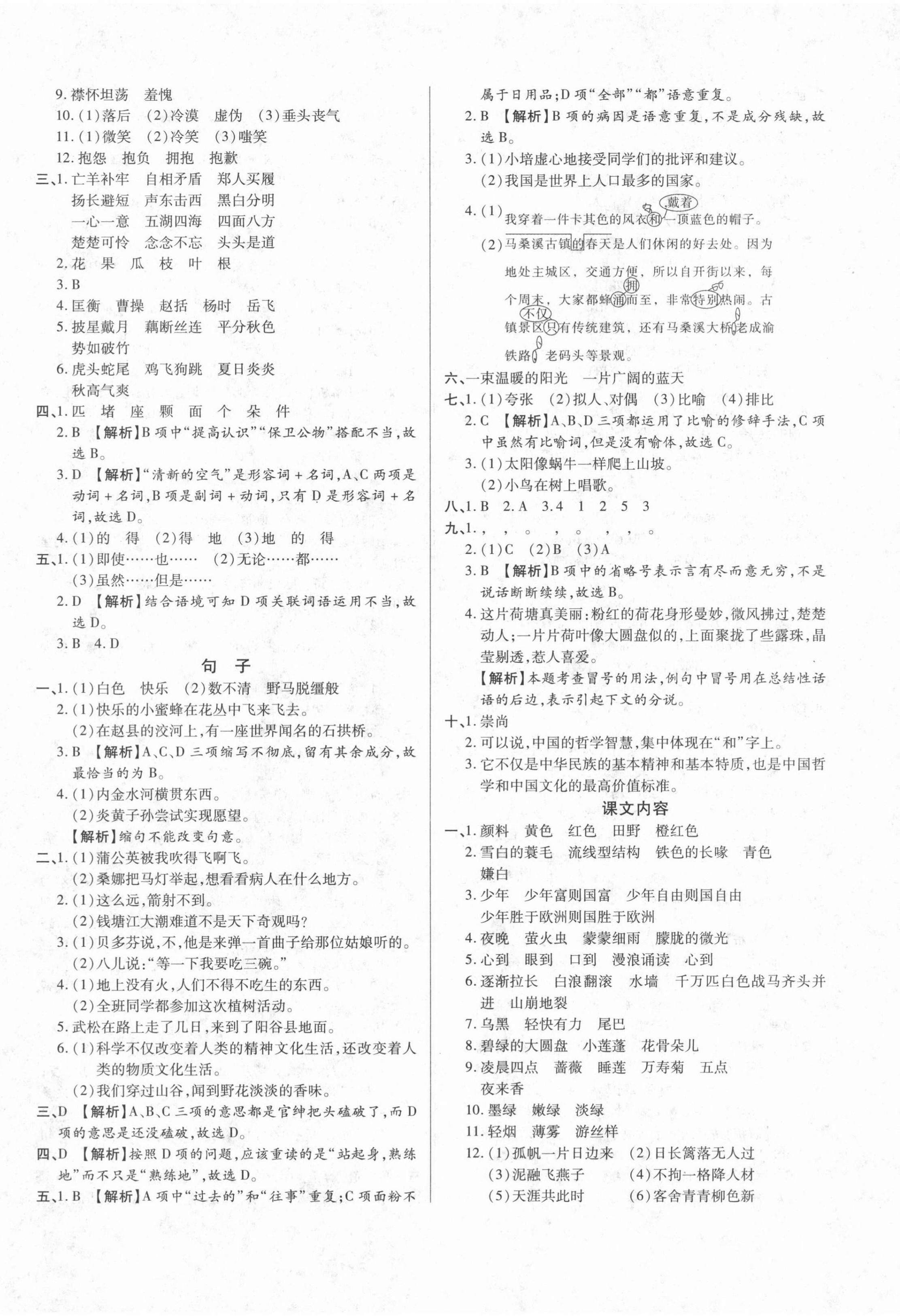 2021年培優(yōu)小升初全真模擬試卷語文 參考答案第2頁