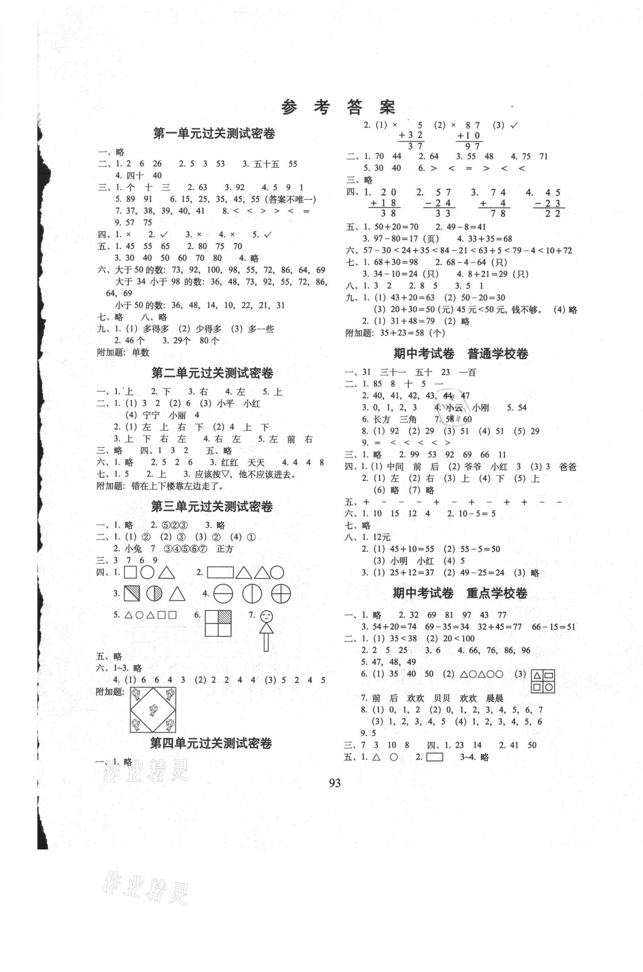 2021年期末冲刺100分完全试卷一年级数学下册西师大版 第1页