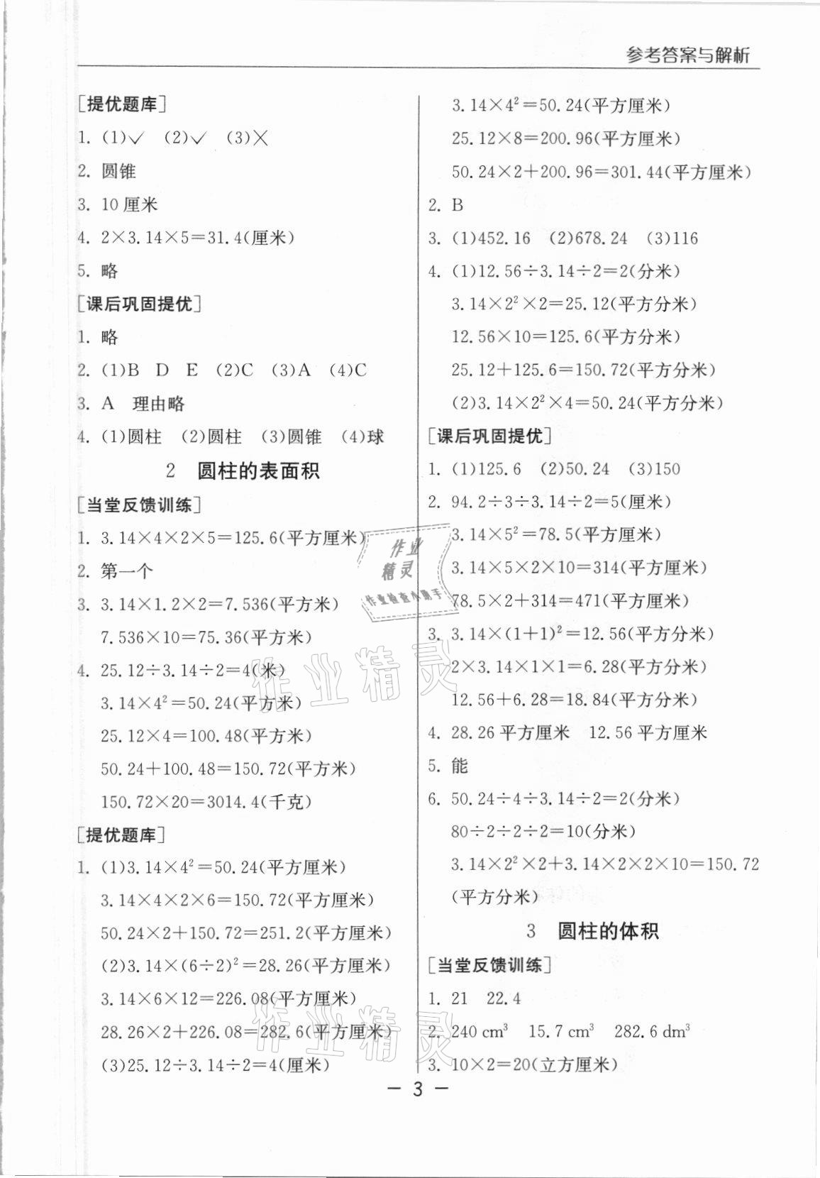 2021年實驗班提優(yōu)課堂六年級數(shù)學下冊蘇教版 參考答案第3頁