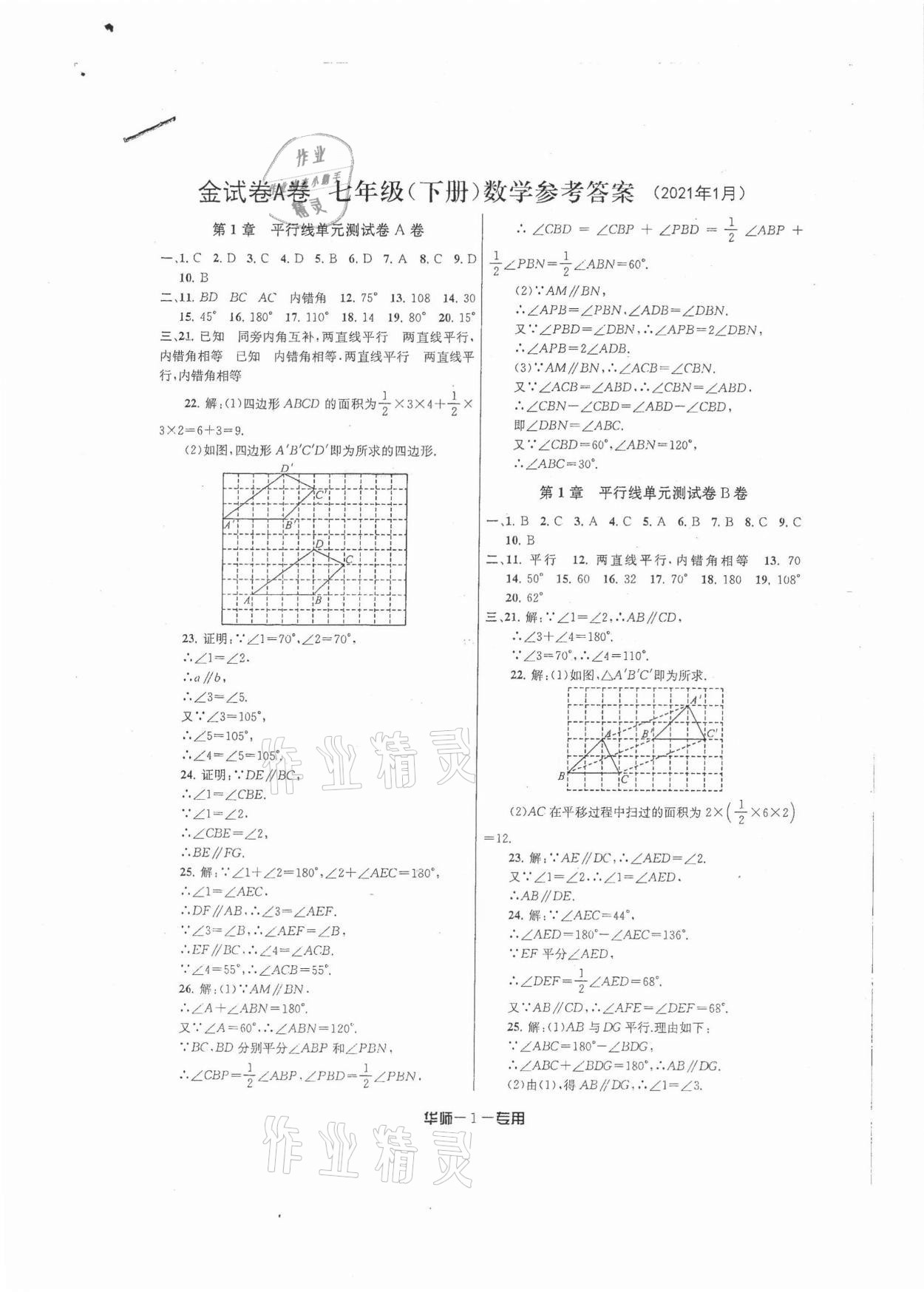 2021年金試卷七年級數(shù)學下冊浙教版寧波專版天津科學技術出版社 第1頁