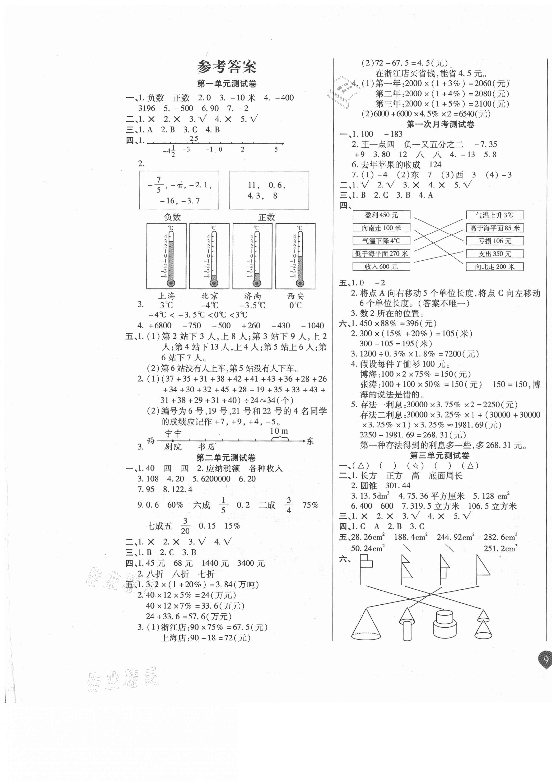 2021年名師彩卷六年級(jí)數(shù)學(xué)下冊(cè)人教版 參考答案第1頁(yè)