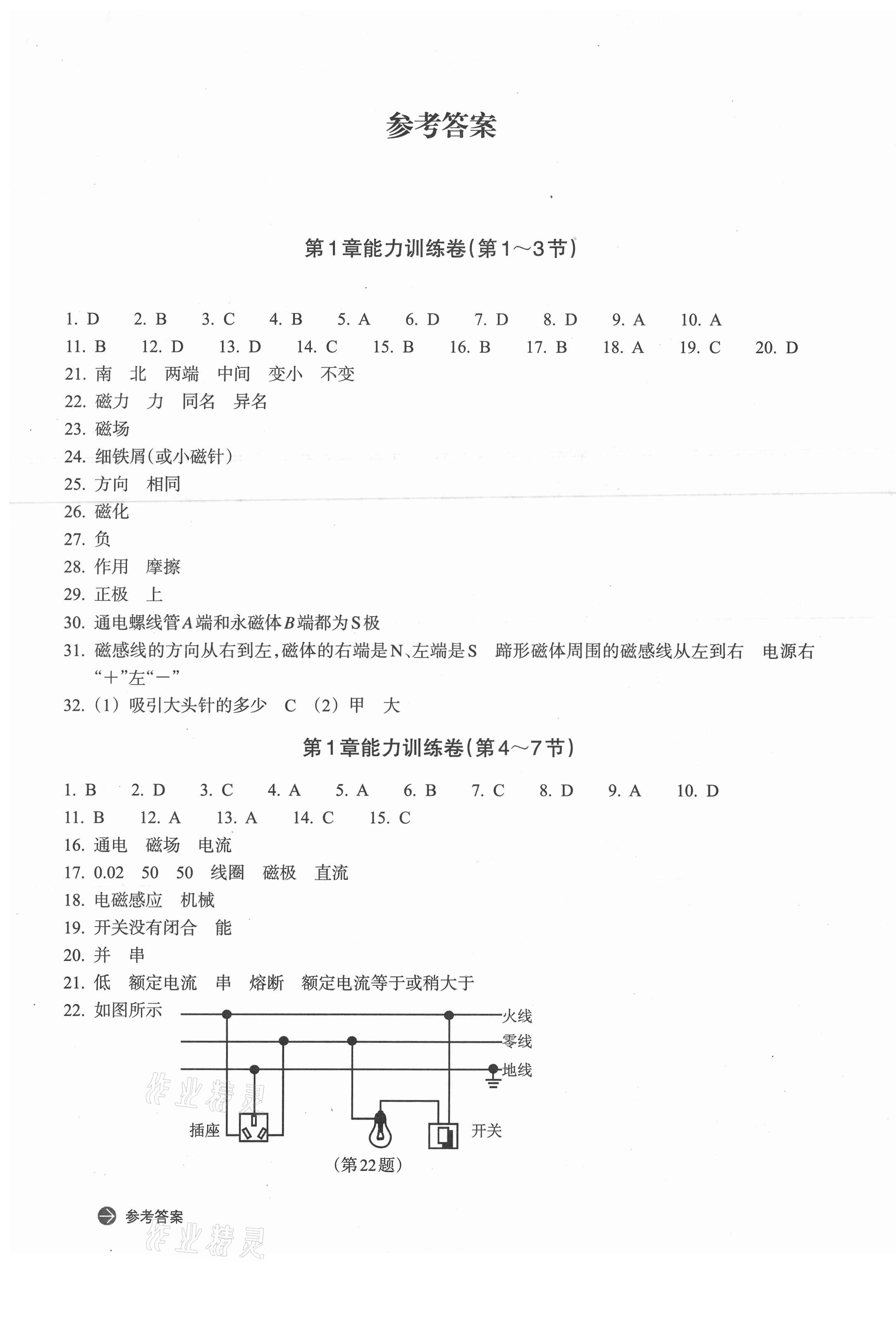 2021年新編單元能力訓(xùn)練卷八年級(jí)科學(xué)下冊(cè)浙教版 參考答案第1頁(yè)