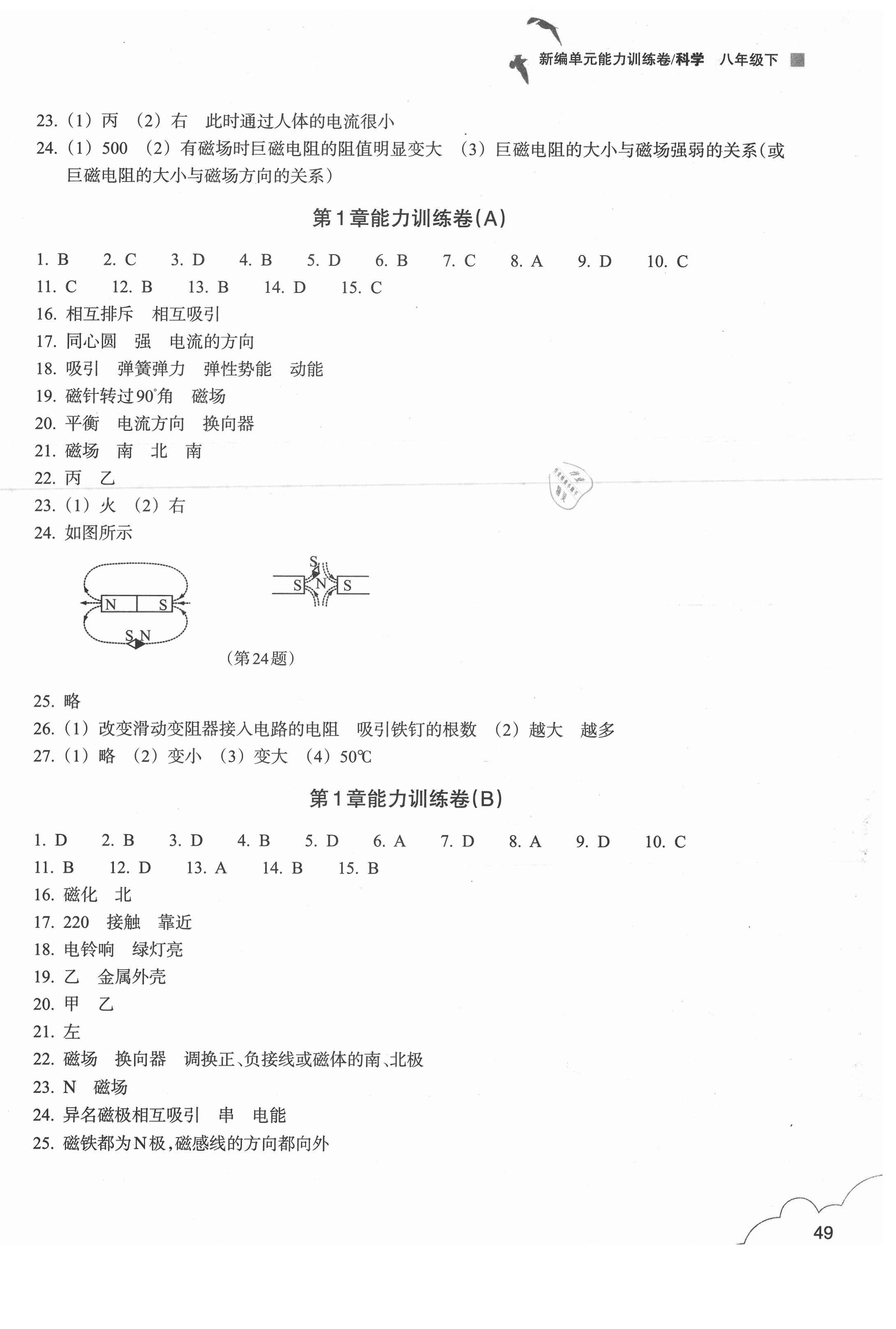 2021年新編單元能力訓(xùn)練卷八年級(jí)科學(xué)下冊(cè)浙教版 參考答案第2頁(yè)