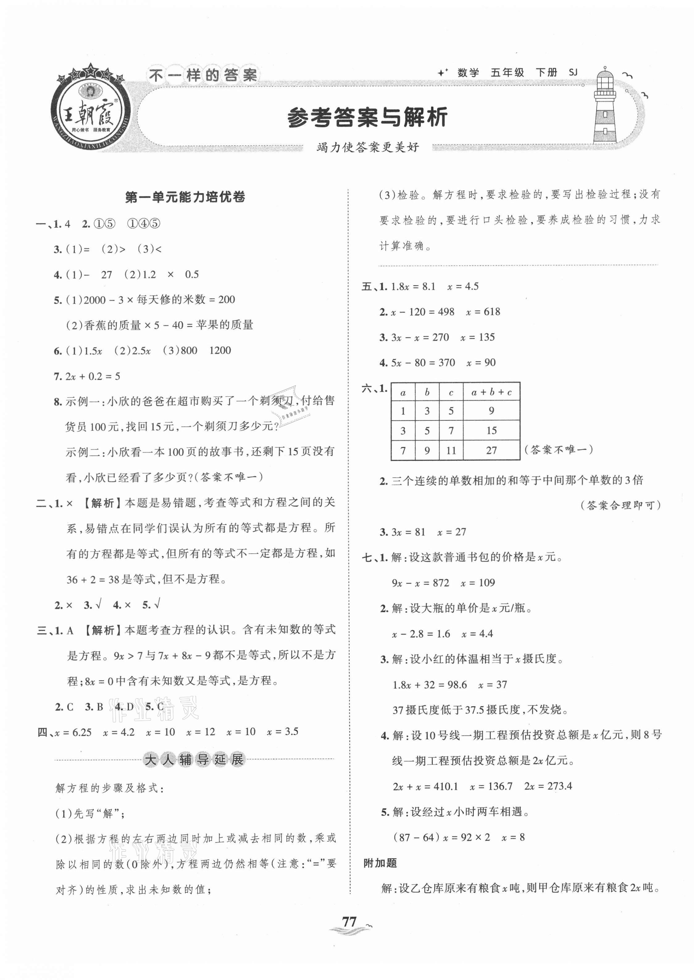 2021年王朝霞培優(yōu)100分五年級數(shù)學(xué)下冊蘇教版 第1頁