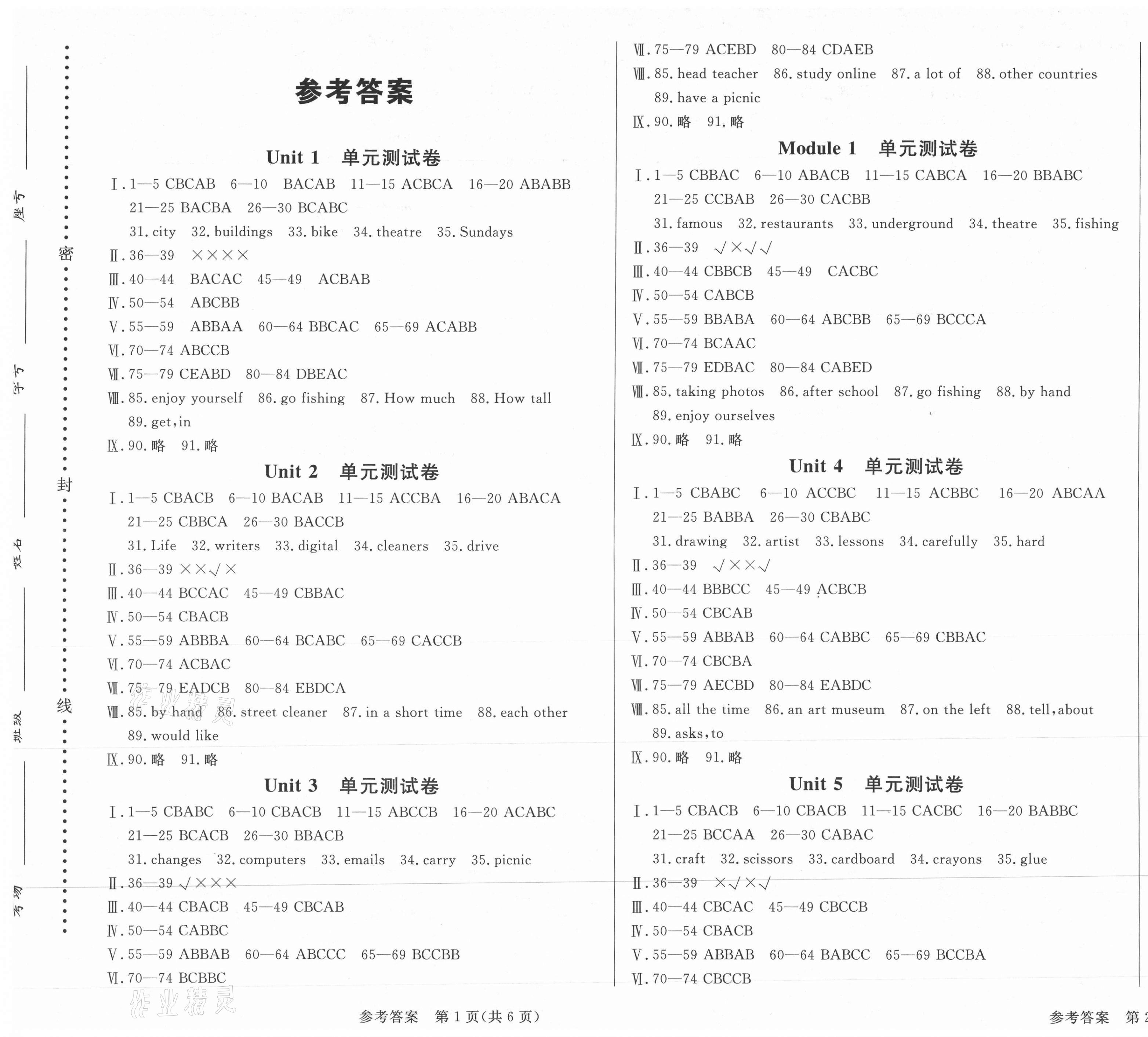 2021年状元坊全程突破导练测六年级英语下册沪教版深圳A卷 第1页