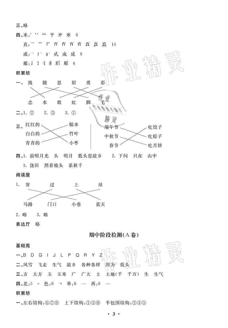 2021年同步練習(xí)冊配套單元自測卷一年級語文下冊人教版 參考答案第3頁