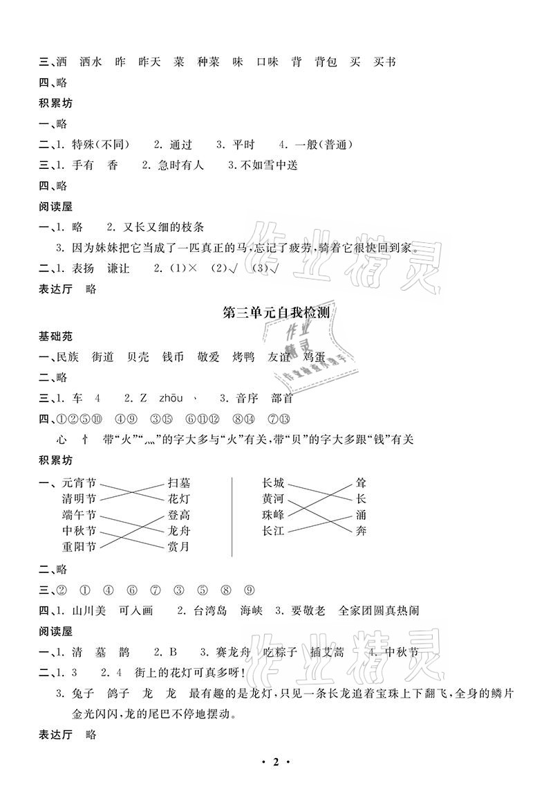 2021年同步練習(xí)冊(cè)配套單元自測(cè)卷二年級(jí)語(yǔ)文下冊(cè)人教版 參考答案第2頁(yè)