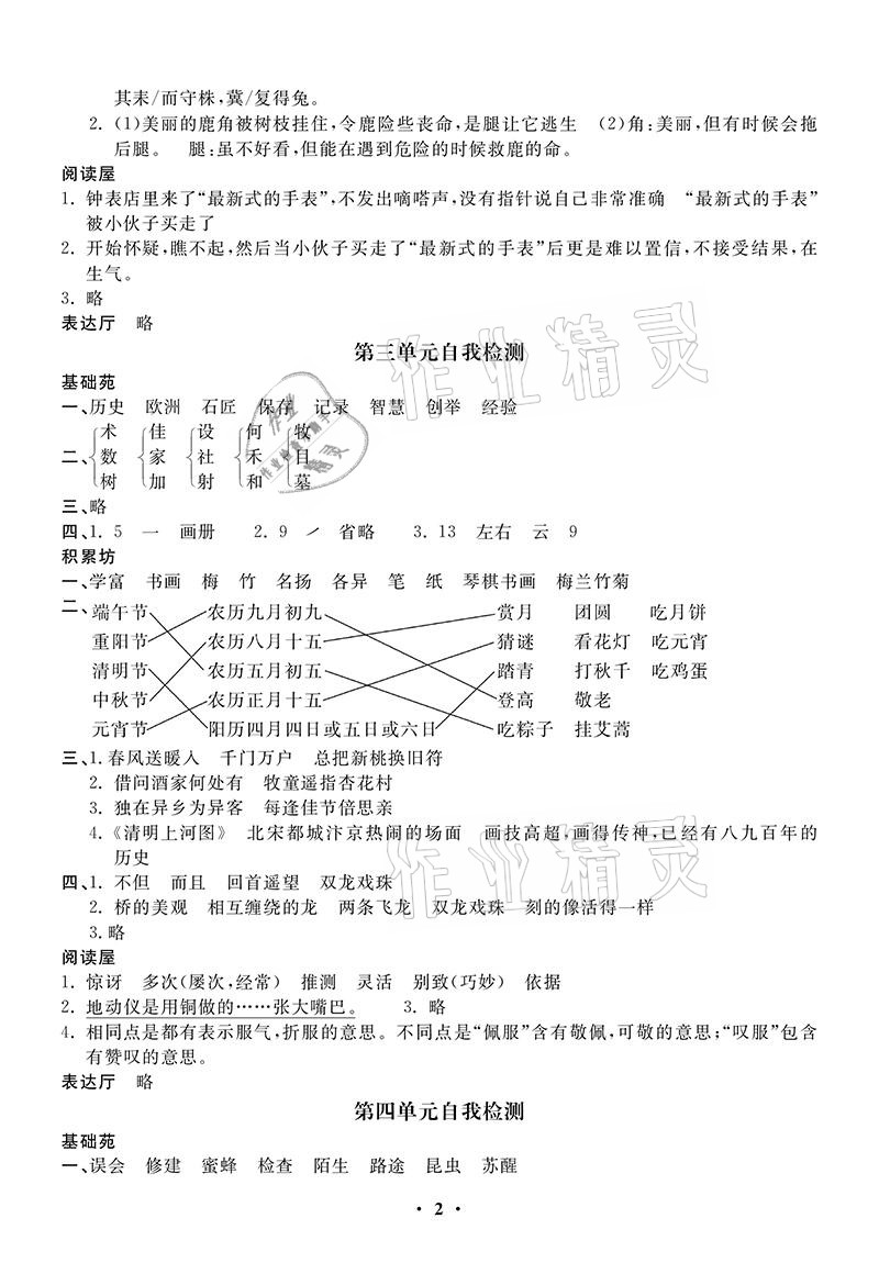 2021年同步練習(xí)冊(cè)配套單元自測(cè)卷三年級(jí)語文下冊(cè)人教版 參考答案第2頁