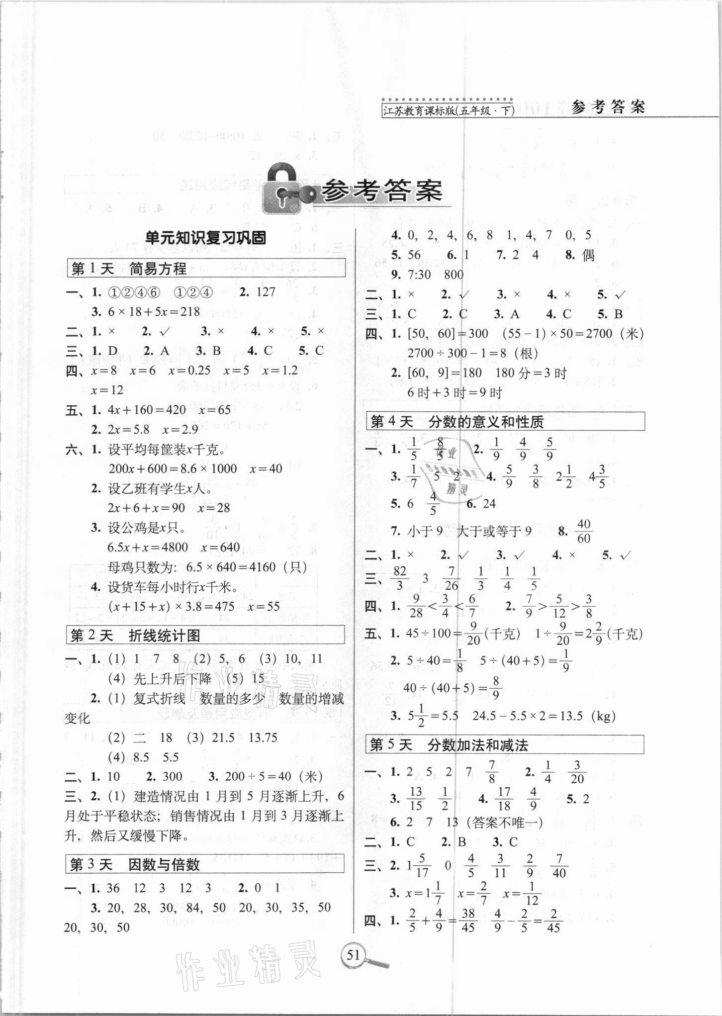 2021年15天巧奪100分五年級(jí)數(shù)學(xué)下冊(cè)江蘇版 第1頁(yè)