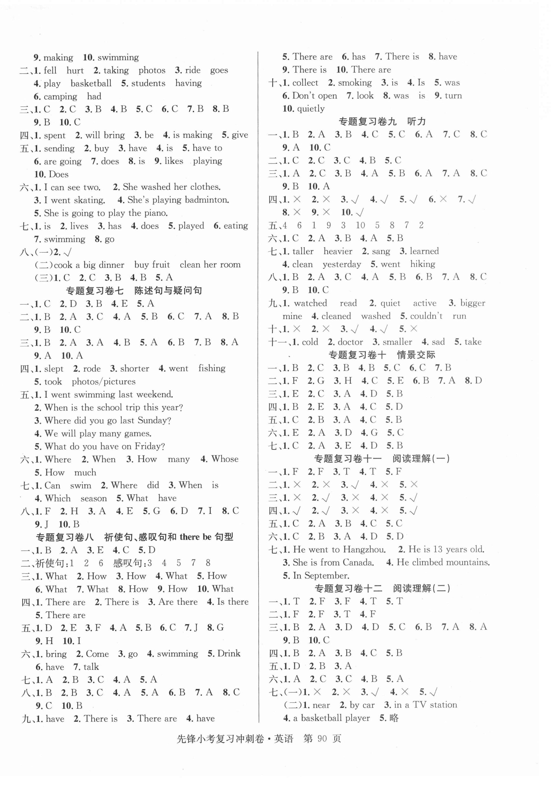 2021年先鋒小考復(fù)習(xí)沖刺卷英語 參考答案第2頁