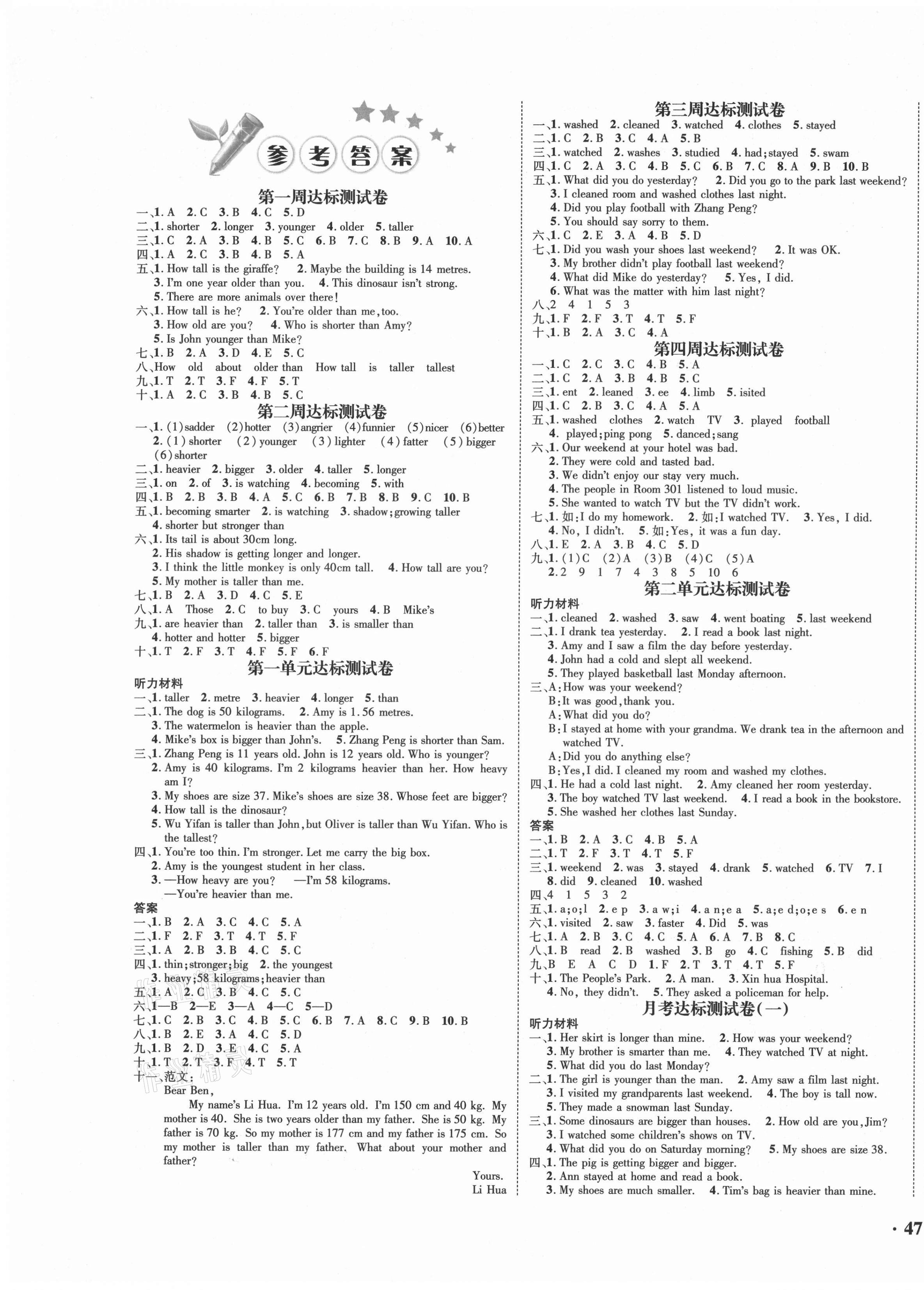 2021年小博士期末闖關(guān)100分六年級(jí)英語(yǔ)下冊(cè)人教PEP版 參考答案第1頁(yè)